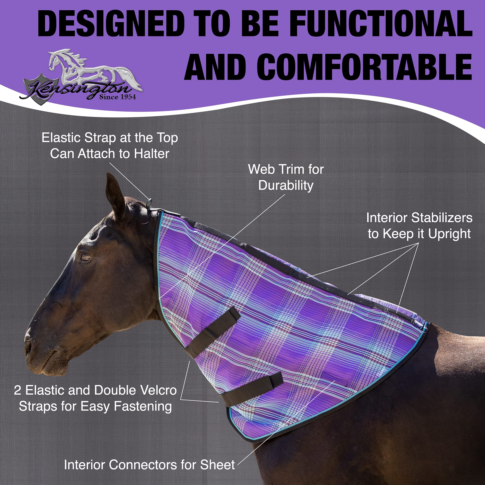 Kensington Protective Products Signature Textilene Nylon-Lined Neck Piece, Small, Lavender Mint Plaid