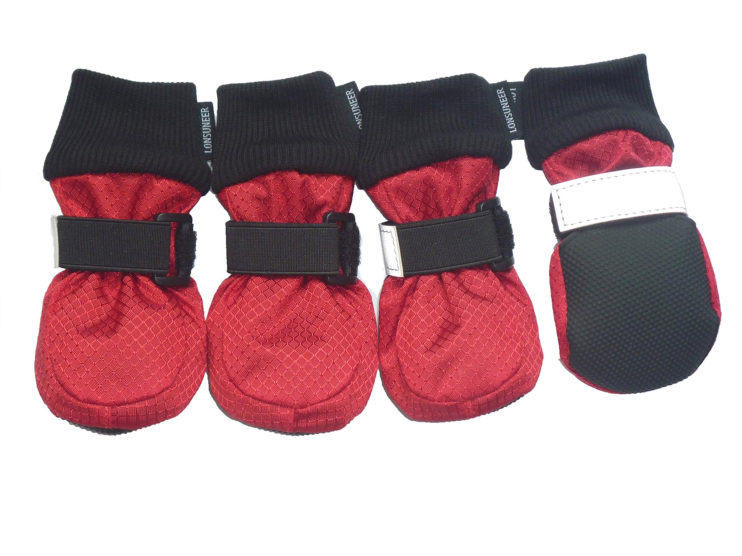 Lonsuneer Winter Paw Protector Dog Boots Waterproof Soft Sole And Nonslip Set Of 4 Color Red Size Small