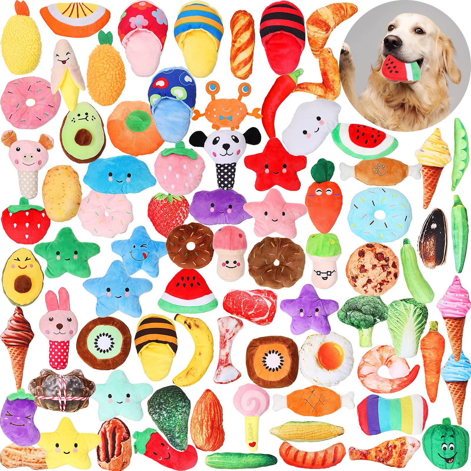 Hungdao 80 Pcs Dog Squeaky Toys Bulk For Small Puppy Dog Stuffed Plush Chew Toys Small Medium Dogs Pet Toys With Squeakers For P