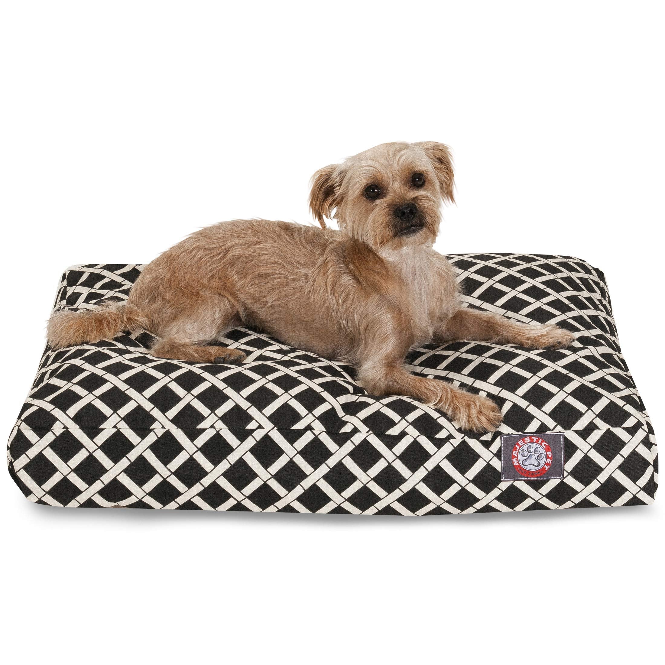 Black Bamboo Small Rectangle Indoor Outdoor Pet Dog Bed with Removable Washable Cover by Majestic Pet Products