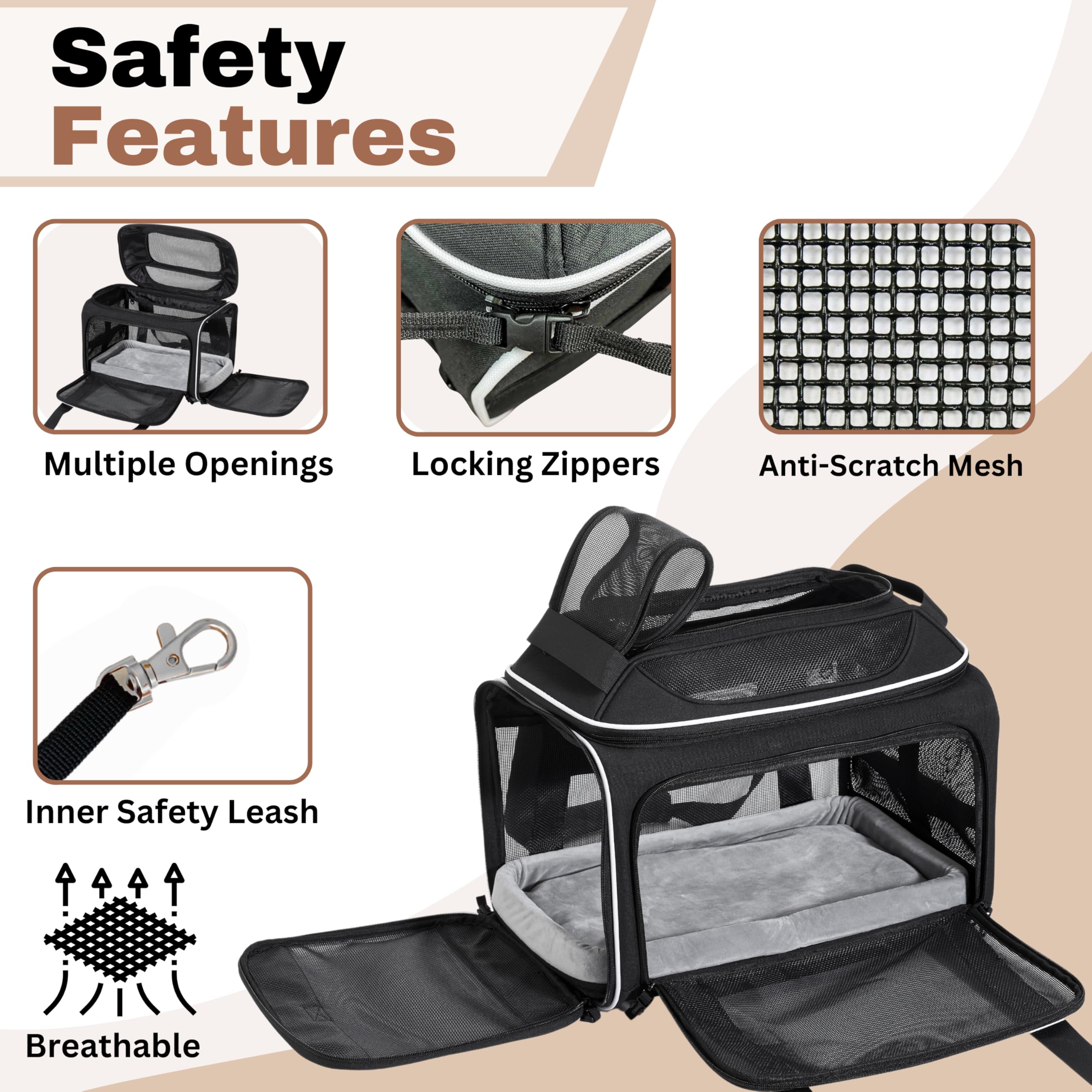 Cozy Cruiser Airline Approved Top-Expanding Pet Carrier on Wheels- Extra Spacious Soft Lined Carrier! 18x11x11 (Original Mesh Si