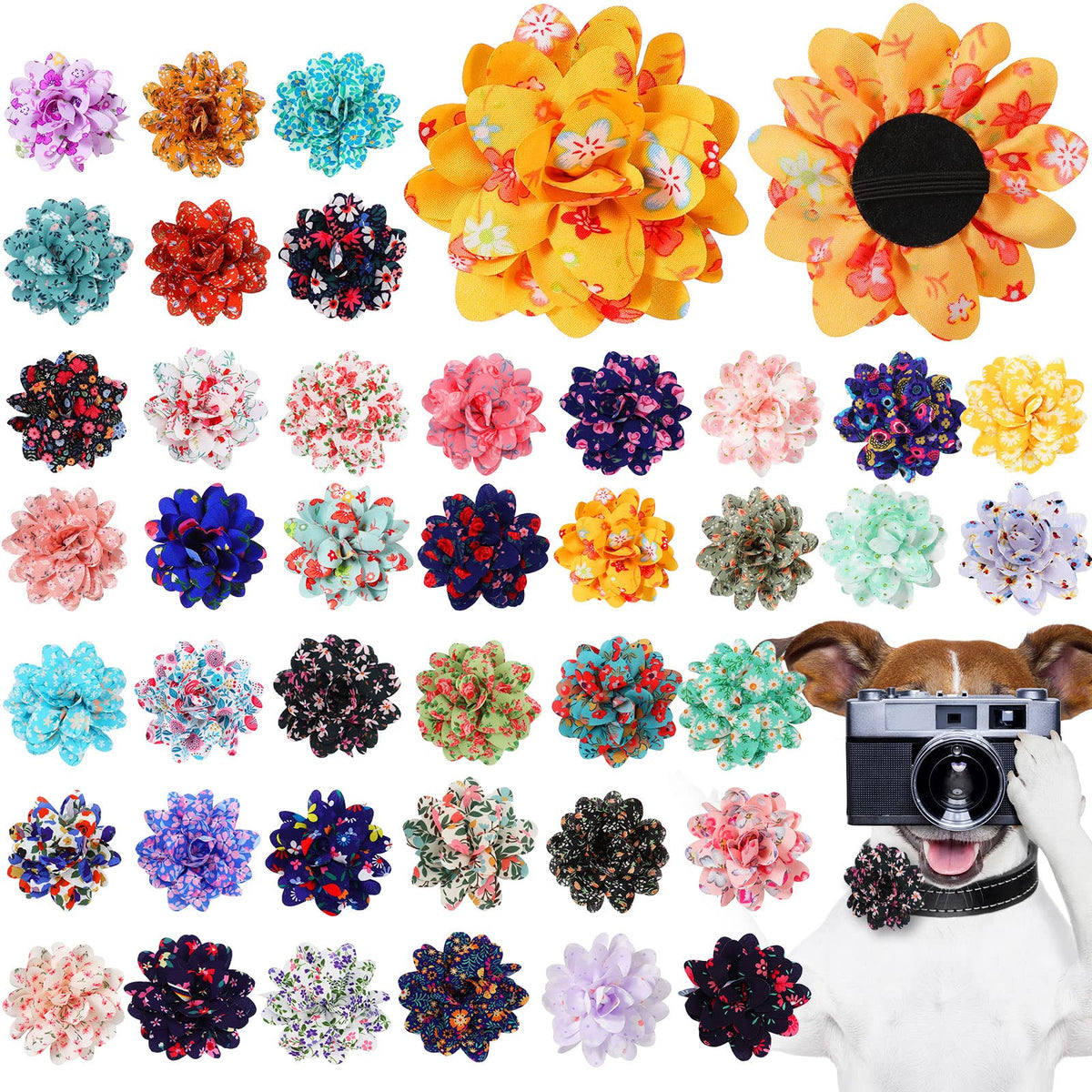 Sanwuta 80 Pieces Spring Dog Collar Flowers Bulk Floral Collar Bow Ties Holiday Dog Accessories Grooming Supplies Puppy Bows Slides Attachment For Small Medium Large Pets Cats