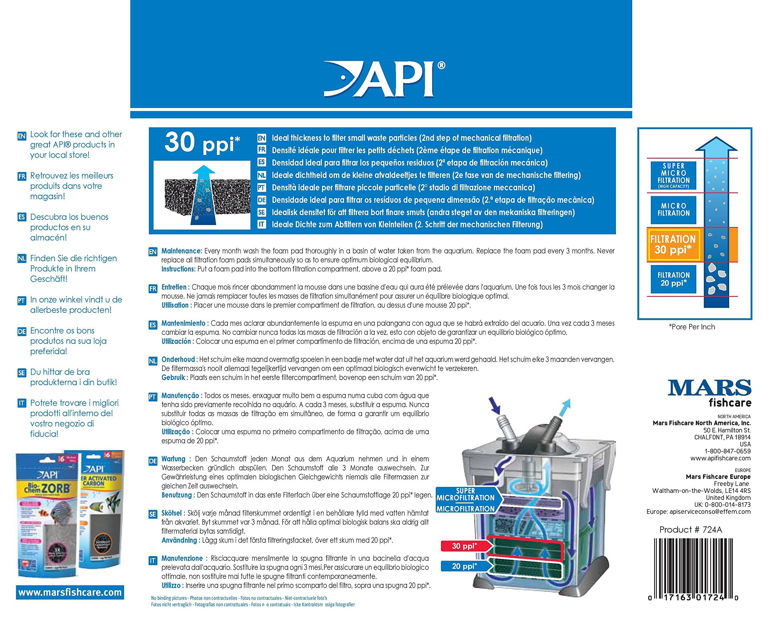 Api Filstar Xp Filtration Foam 30 Ppi Aquarium Canister Filter Filtration Pads 2-Count,Blacks & Grays