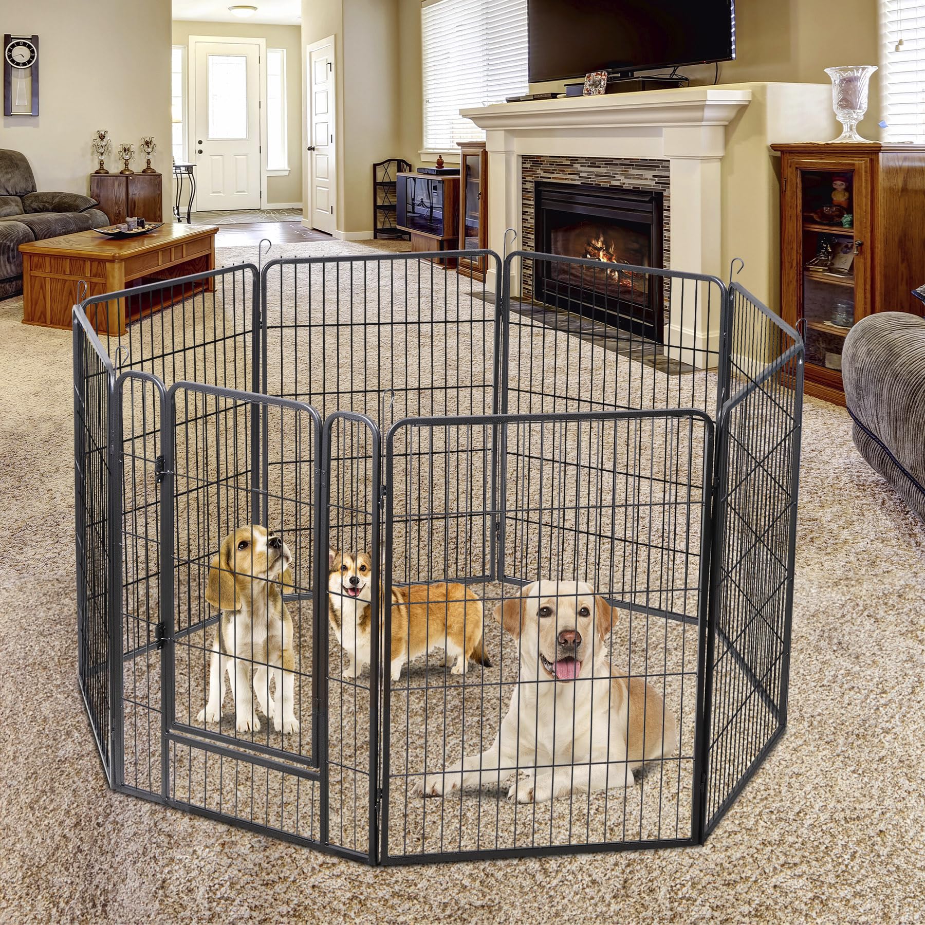 Zeny Dog Playpen 40Inch 8 Panels, Heavy Duty Pet Dog Pen Indoor, Metal Dog Fence With Doors, Foldable Animal Outdoor Exercise Pe
