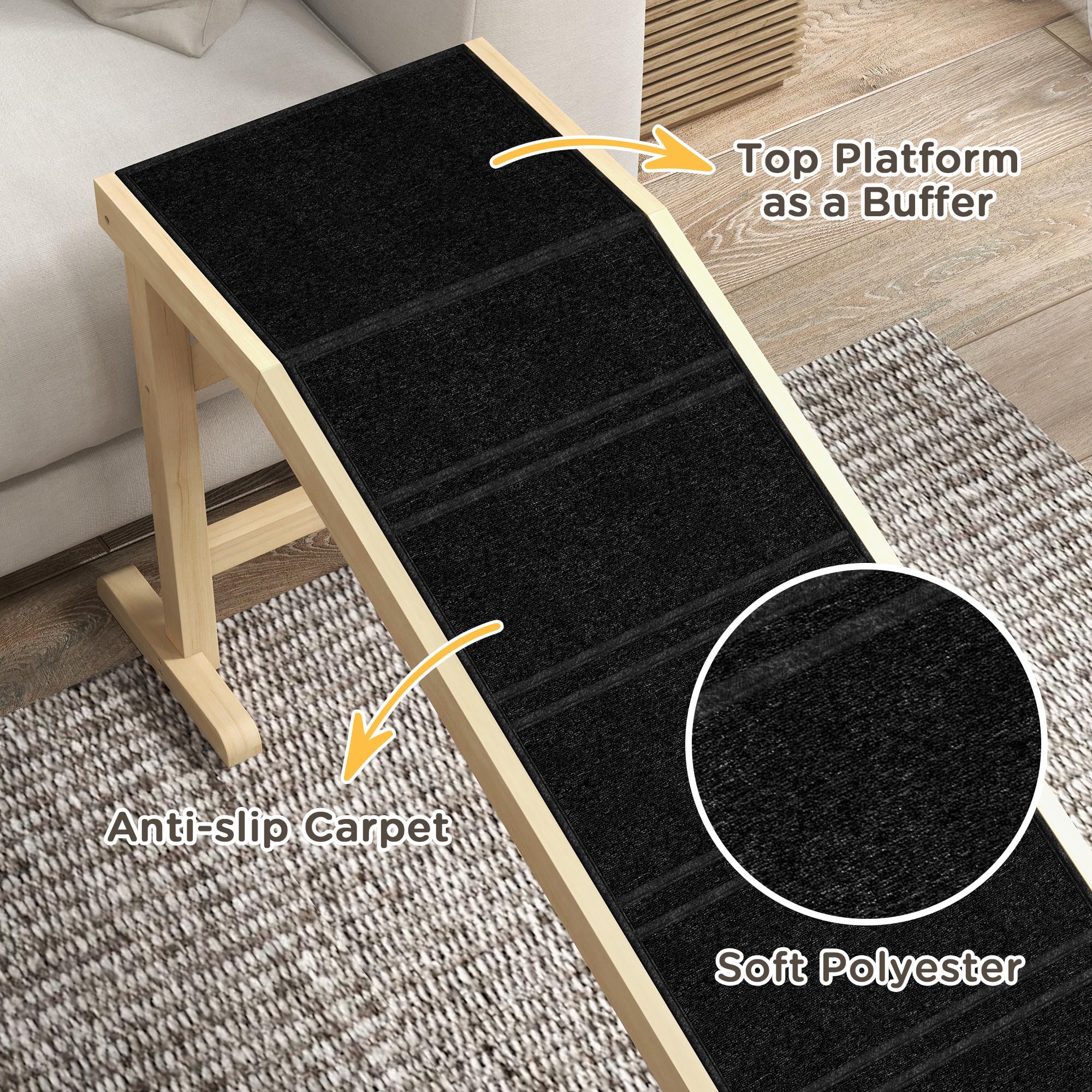 Pawhut Dog Ramp For Bed, Pet Ramp For Dogs With Non-Slip Carpet And Top Platform, 74' X 16' X 25', Natural