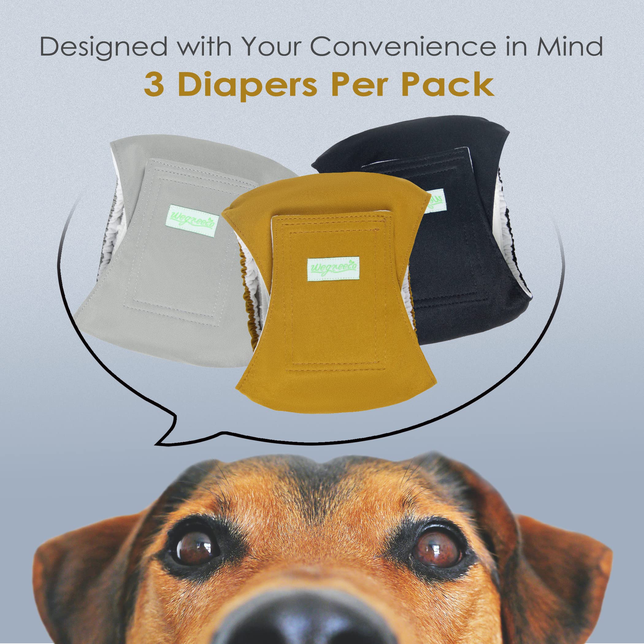 Wegreeco Washable Male Dog Belly Wrap - Pack Of 3 - (Gold,Black,Grey,Xx-Large)