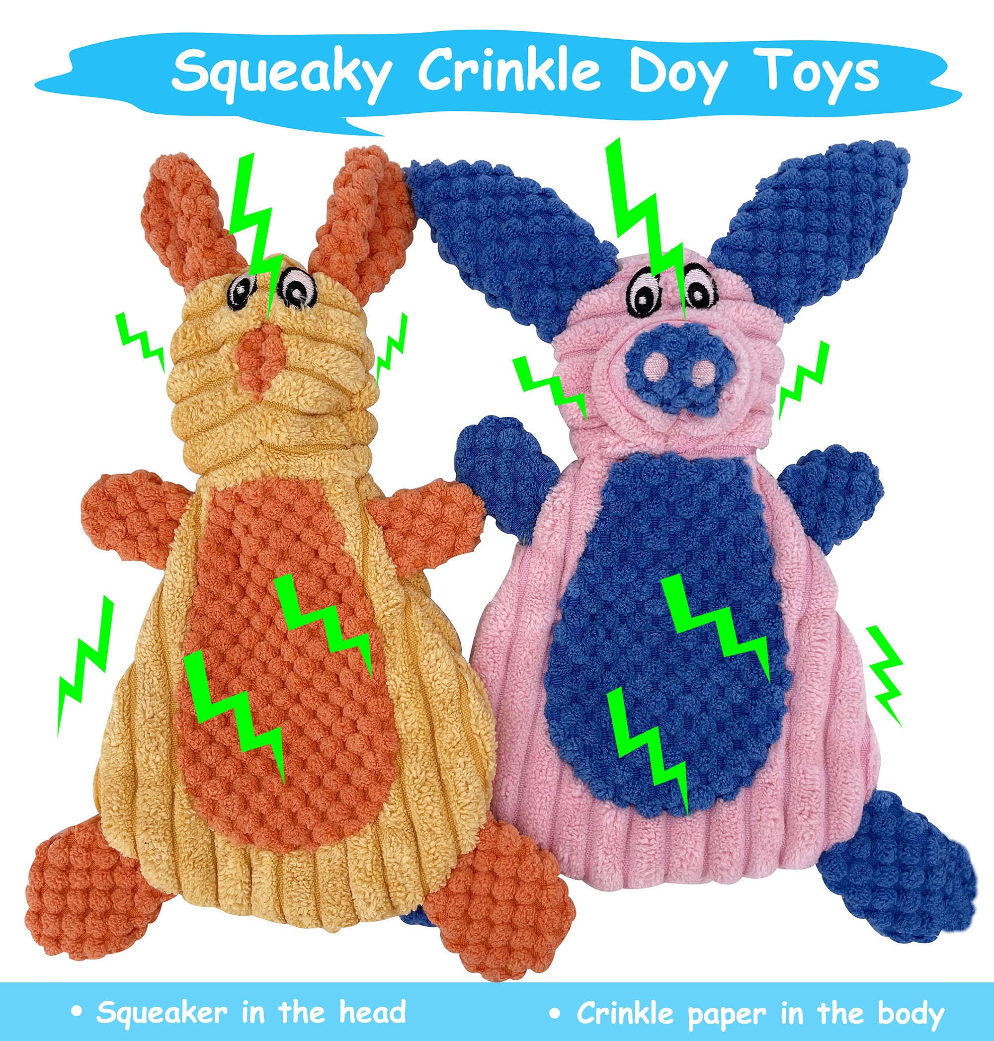 Comtim No Stuffing Crinkle Dog Toys 2 Pack Durable Dog Chew Toys Unstuffed Squeaky Dog Toys For Small Dogs And Puppies