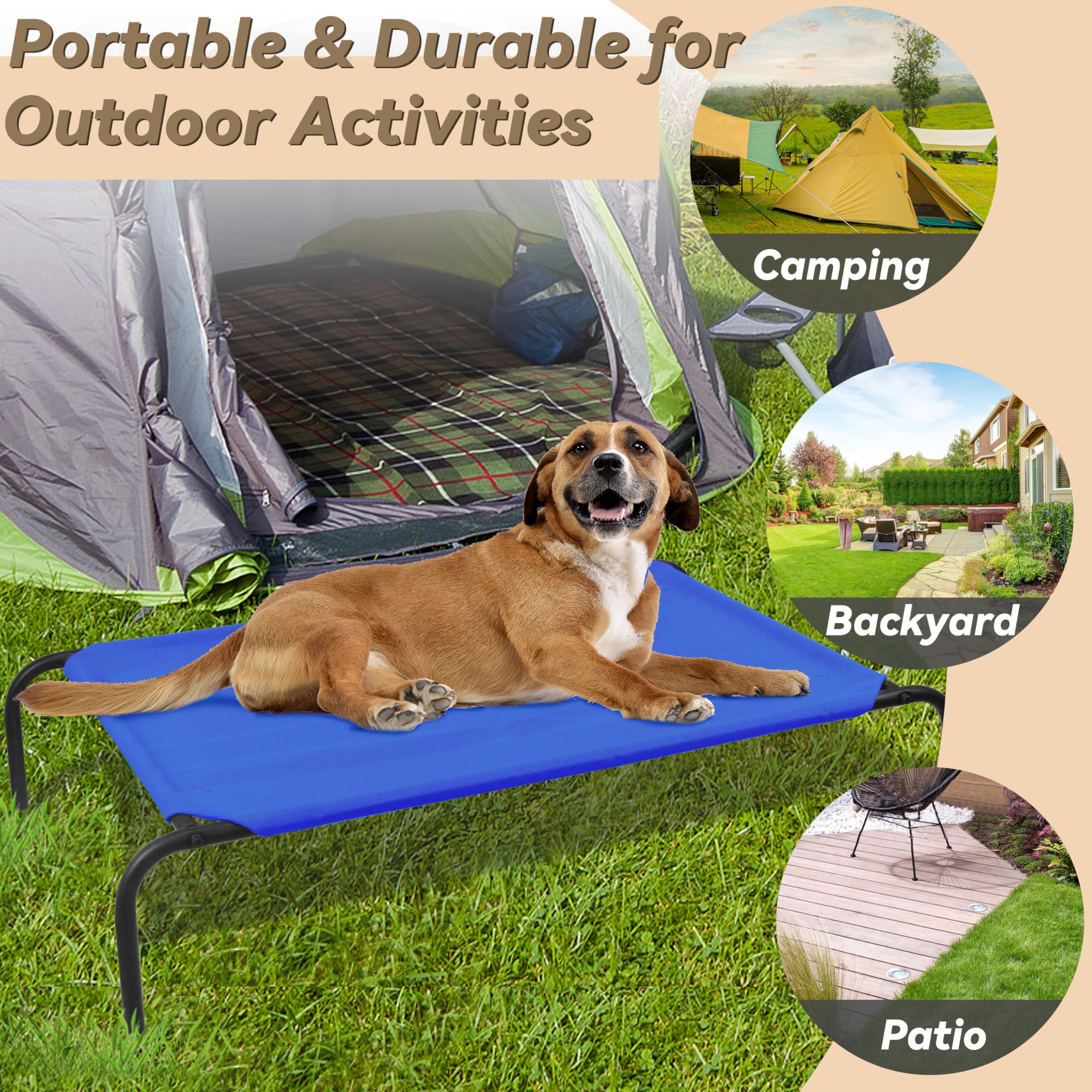 Phyex Heavy Duty Steel-Framed Portable Elevated Pet Bed, Elevated Cooling Pet Cot, 43.5'' L X 25.5'' W X 7.8'' H(M, Blue)