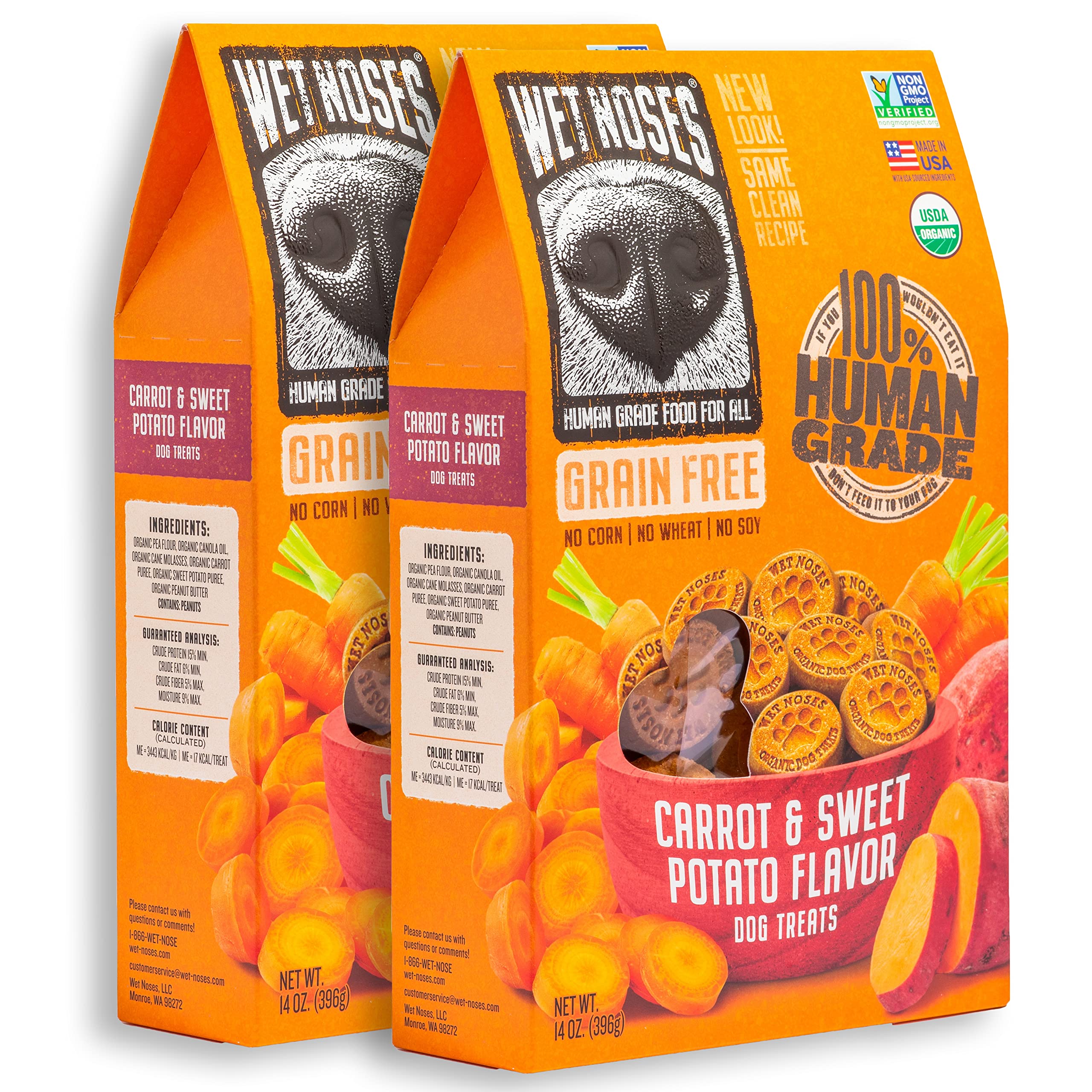 Wet Noses Grain-Free Organic Crunchy Dog Treats - for All Pet Sizes, Breeds - All-Natural Treat - 100% Human-Grade - Delicious S