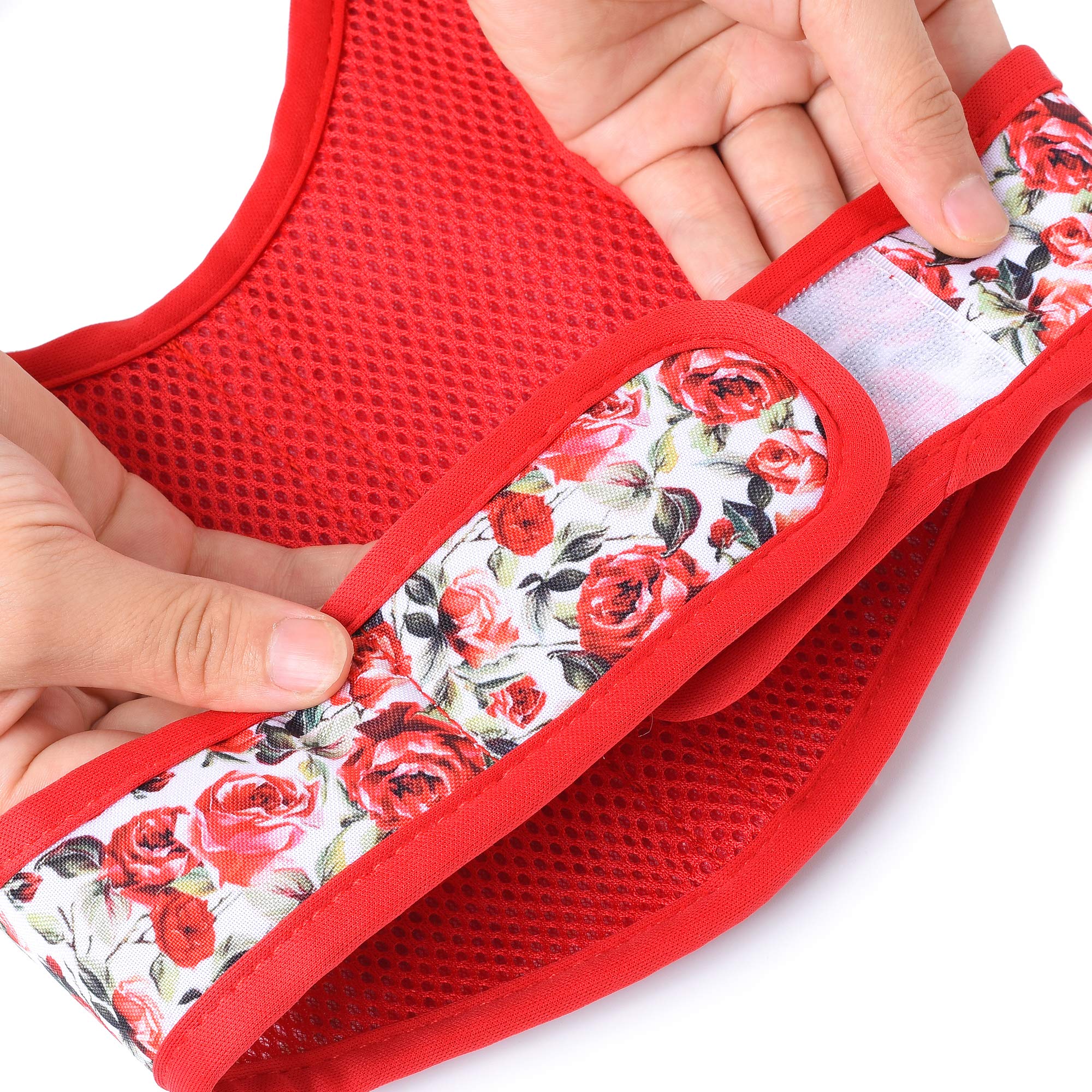 Mile High Life | Easy Get On Air Mesh Vest Harness | Spring Floral Collection | Adjustable Easy Closures Both Neck And Chest |20 Lbs Small Dogs & Cats | Red Rose | S Chest Size (16'-18')