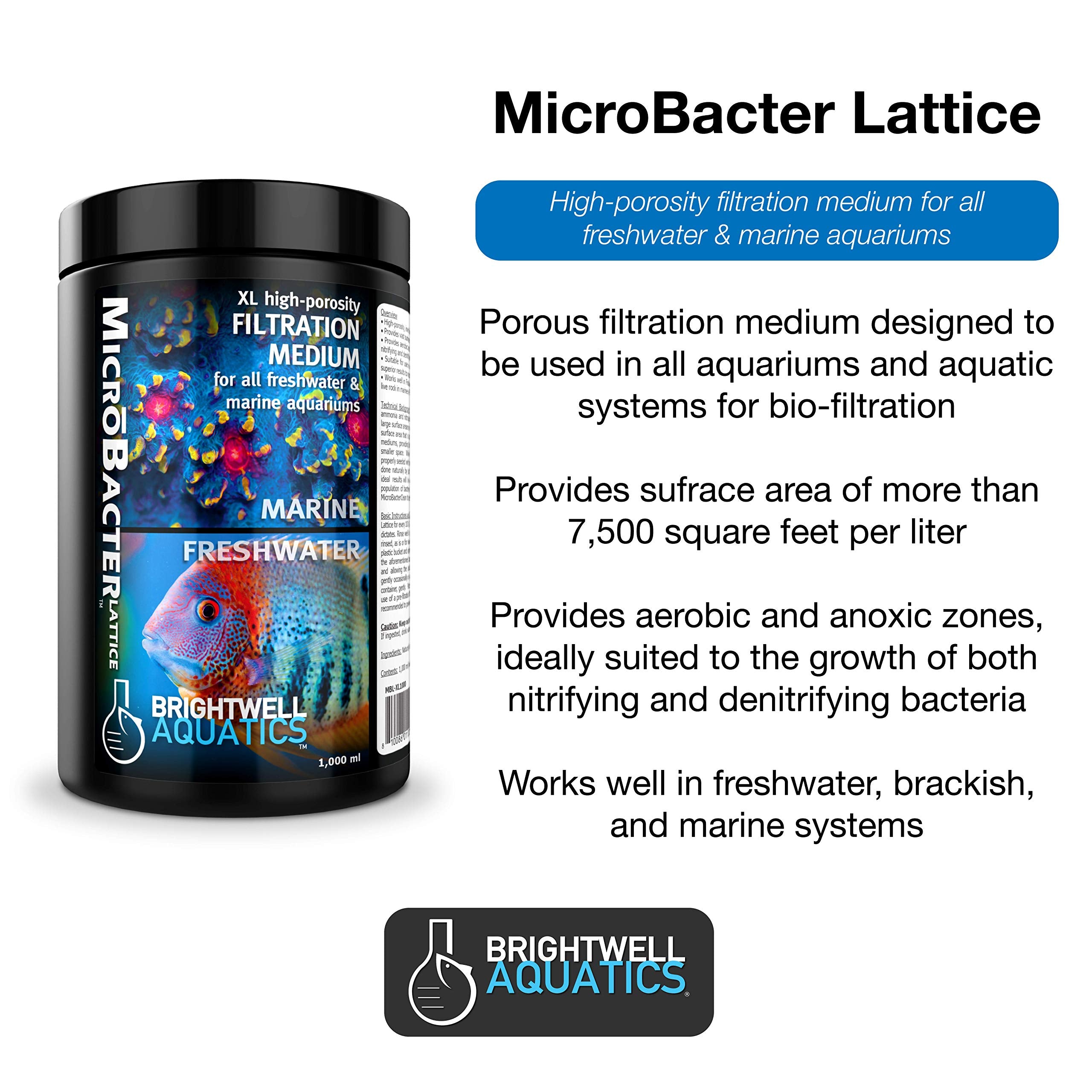 Brightwell Aquatics 'Microbacter Lattice-Xl', Extra Large Sized, High-Porosity Natural Filtration Media For Aquariums, 20 Lite