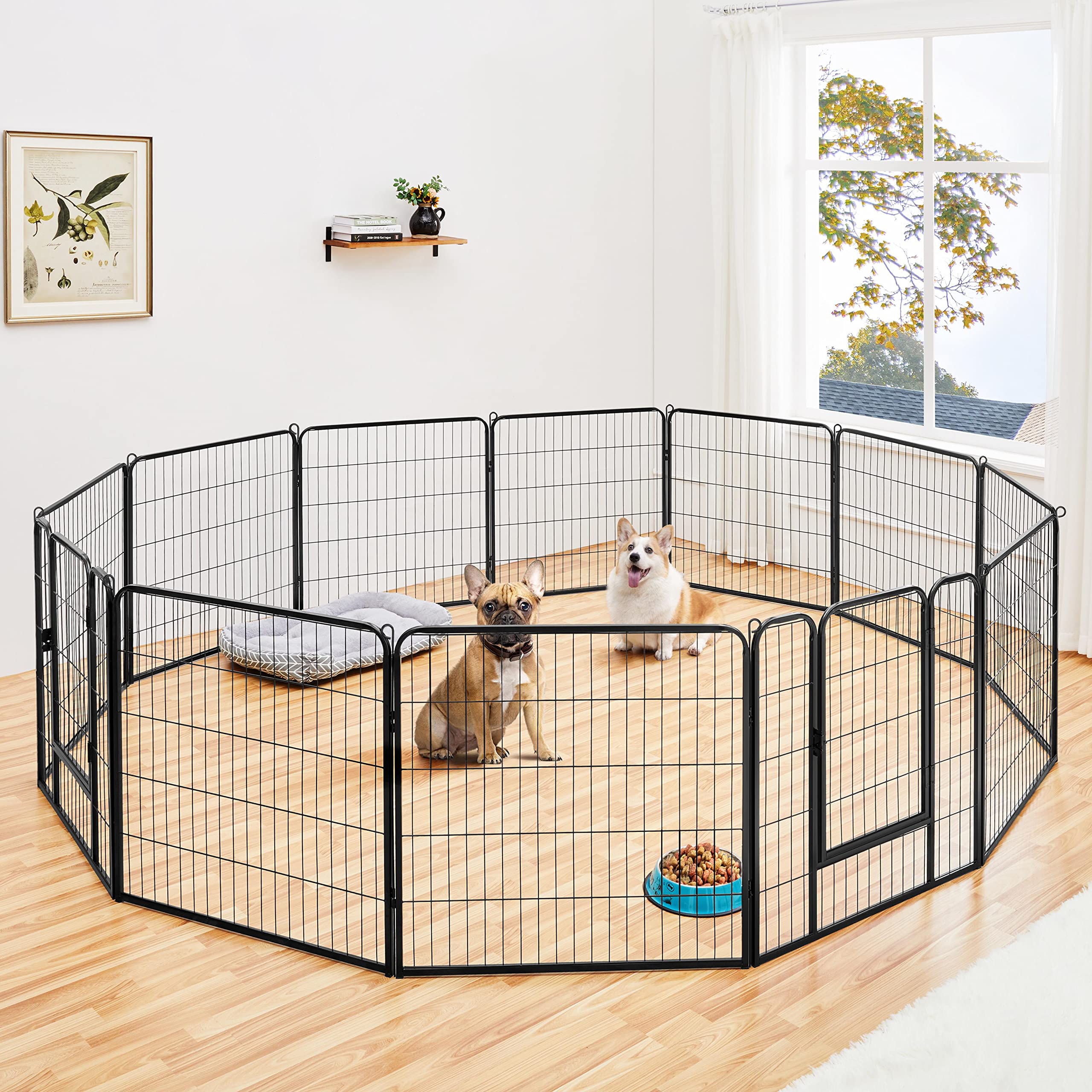 Topeakmart 12 Panel 32-inch Heavy Duty Dog Pen- Foldable Metal Dog Pen Dog Exercise Pen Barrier Crate Cage Kennel Portable Cat D