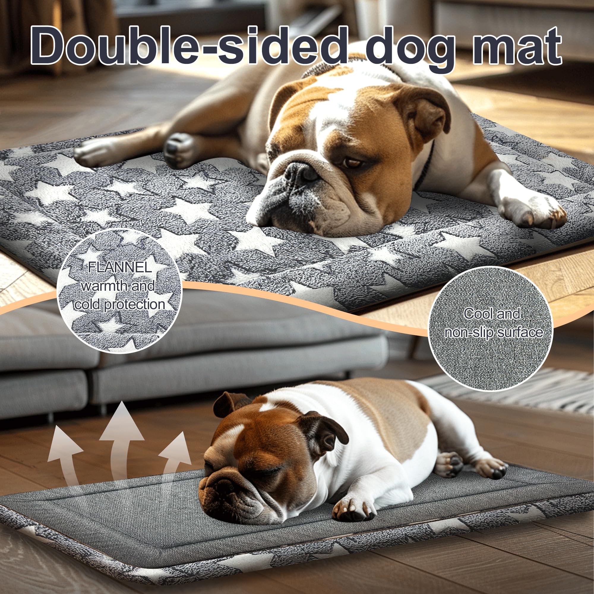 pobopobo Dog Bed Mat, Reversible Crate Pads for Small/Medium/Large Dogs & Cats Sleeping, Portable & Soft, Dog Beds Crate Pad - M