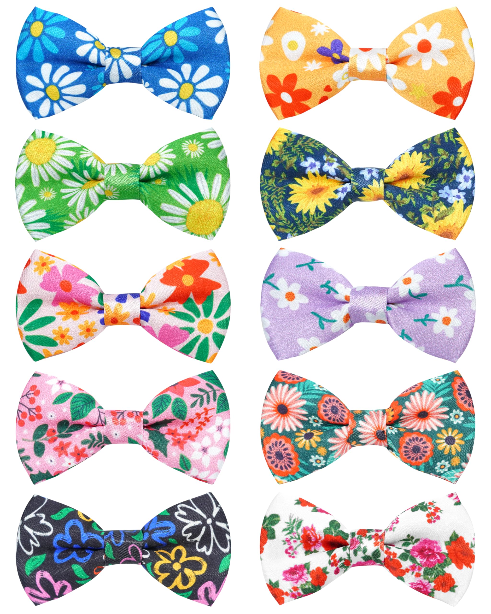 Pet Show 10 Pack Floral Small Dog Bow Ties Sliding Collar Attachments Puppy Cats Spring Bowties For Medium Dogs Sunflower Rose B