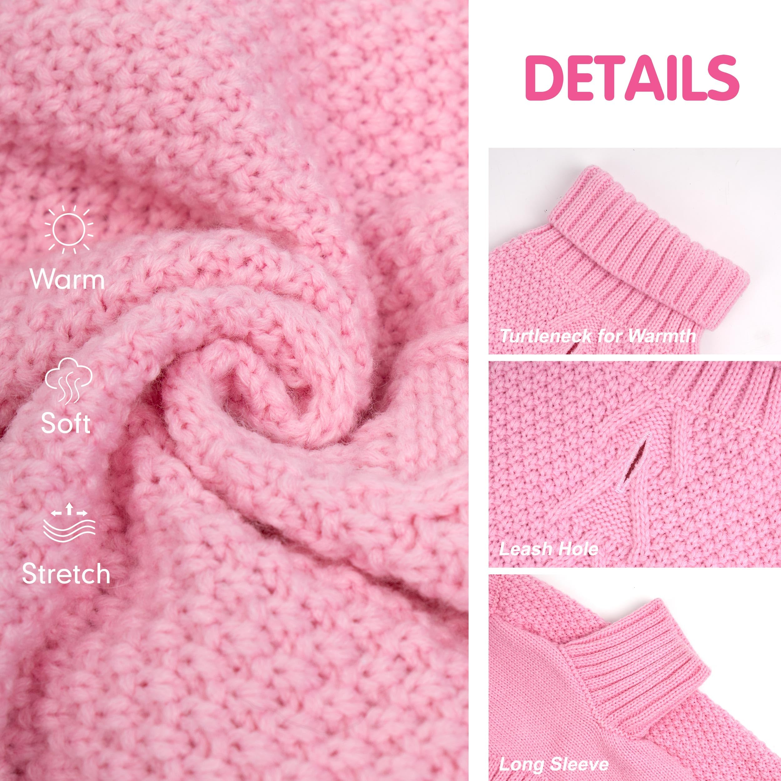 cyeollo Dog Sweater Knitwear Turtleneck Soft Knitwear Pullover Sweaters with Leash Hole Warm Dog Clothes for Medium Dogs,Pink, X
