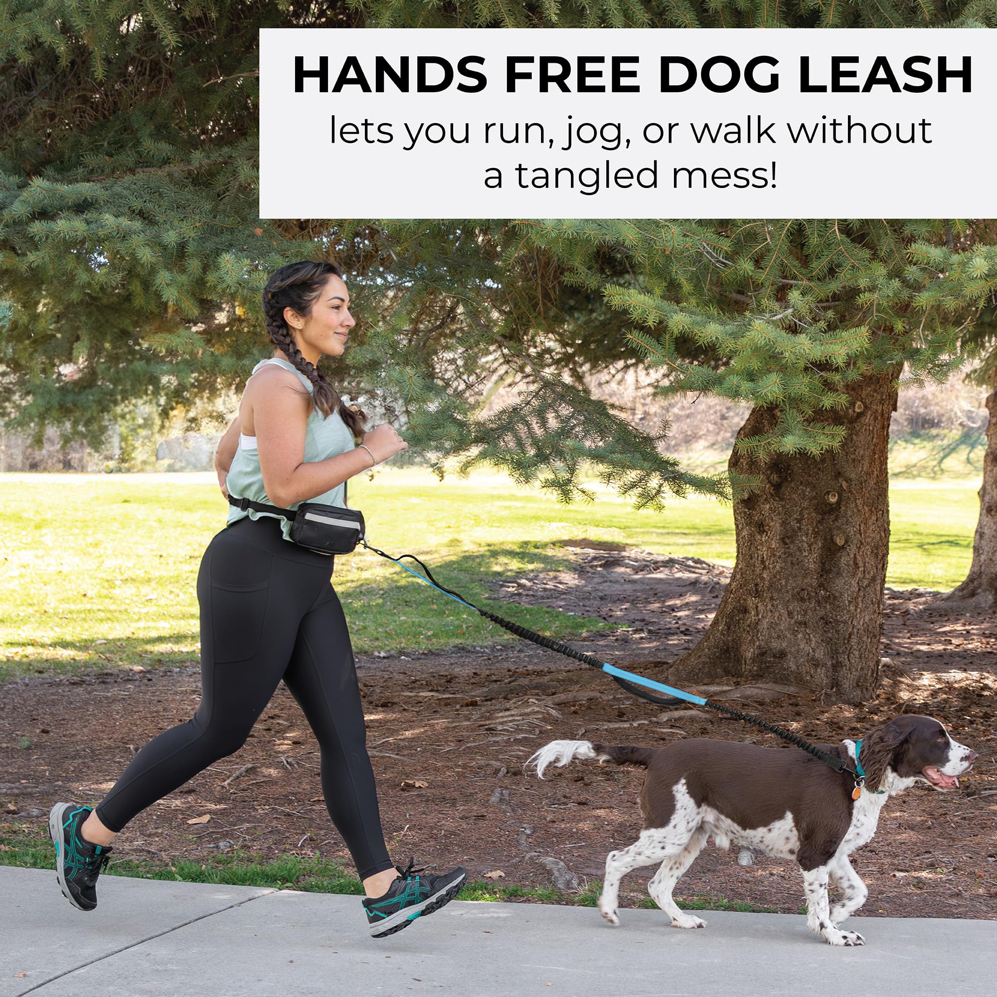 Squirrel Products Hands Free Dog Leash With Hip Belt/Crossbody Strap, Zipper Pouch, And Shock Absorbing Bungee For Walking Or Jo
