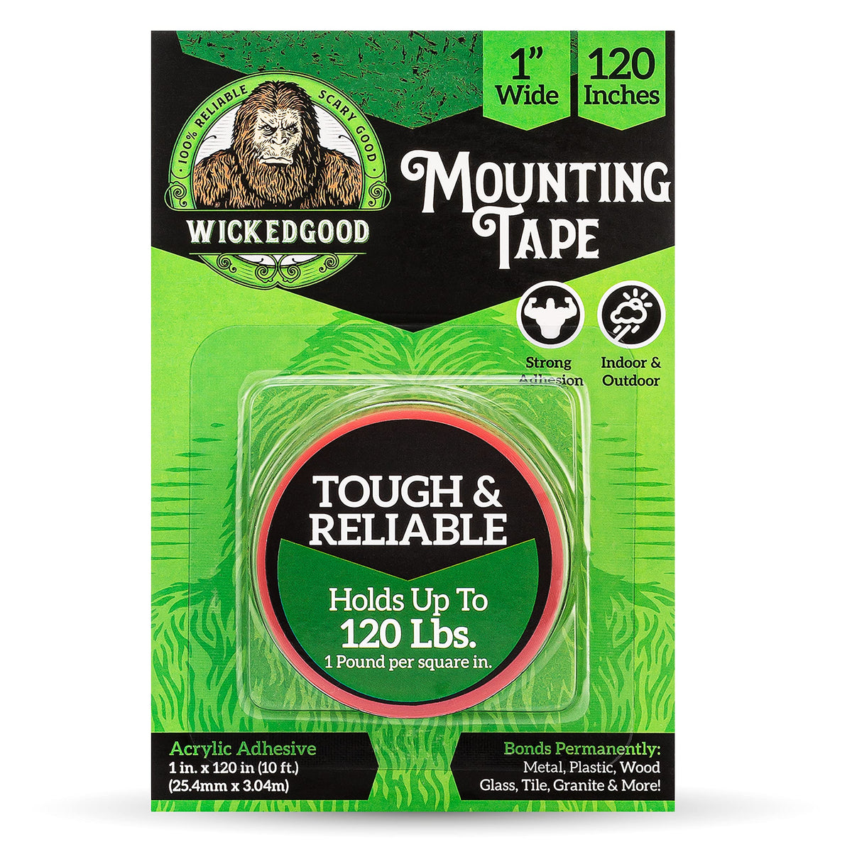 Wickedgood Mounting Tape (1 X 120), Double Sided Adhesive Tape, Heavy Duty Indoor  Outdoor Tape, Waterproof (Clear)