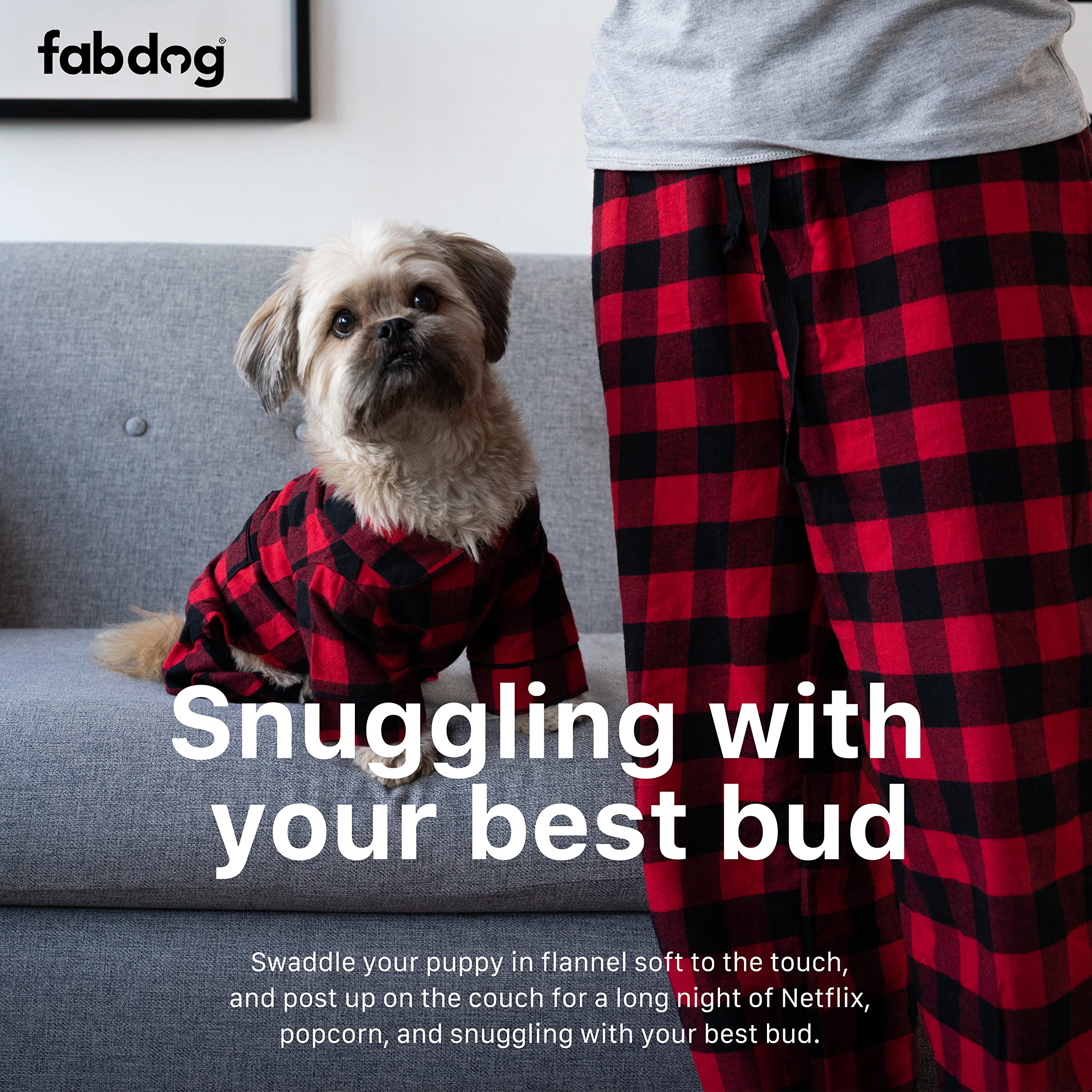 Fabdog Dog Pajamas Matching Doggie Outfits | Dog Onesie In 10' - Owner Sizes From Small To Xxl - Flannel Pajamas For Dogs Available In Red Buffalo Check
