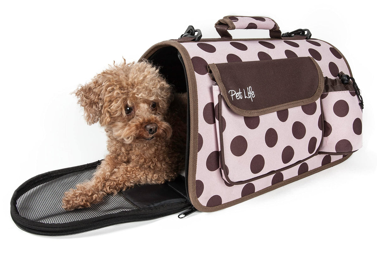 Pet Life 'Casual-Lounge' Fashion Airline Pet Carrier With Built-In Pouch - Collapses And Folds And Includes Over-The-Shoulder Straps And Washable Pet Mat