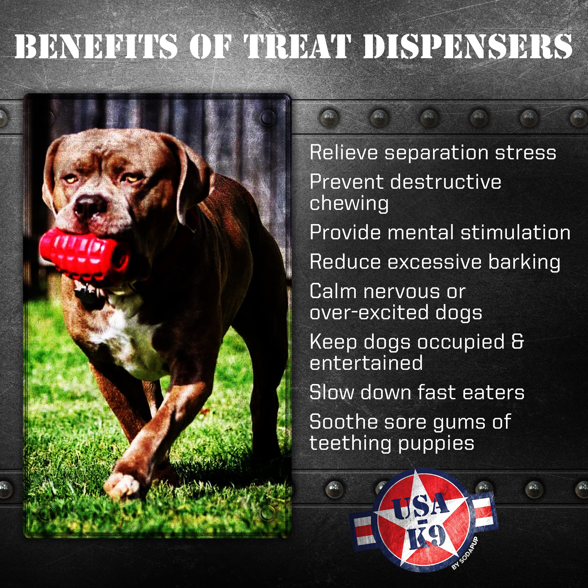SodaPup USA-K9 Grenade - Durable Dog Treat Dispenser and Chew Toy Made in USA from Non-Toxic, Pet Safe, Food Safe Natural Rubber