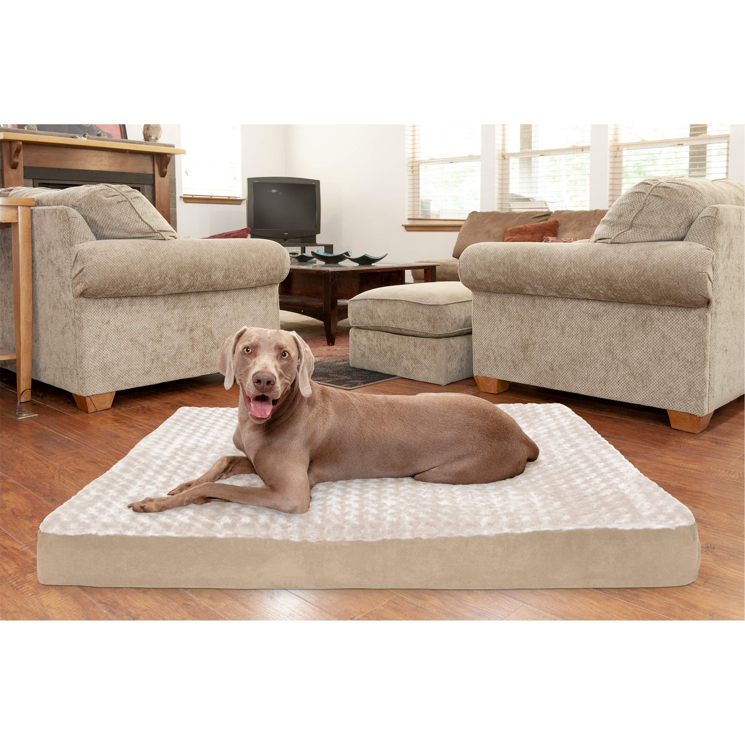 Furhaven Cooling Gel Dog Bed for Large Dogs w/ Removable Washable Cover, For Dogs Up to 125 lbs - Ultra Plush Faux Fur & Suede M