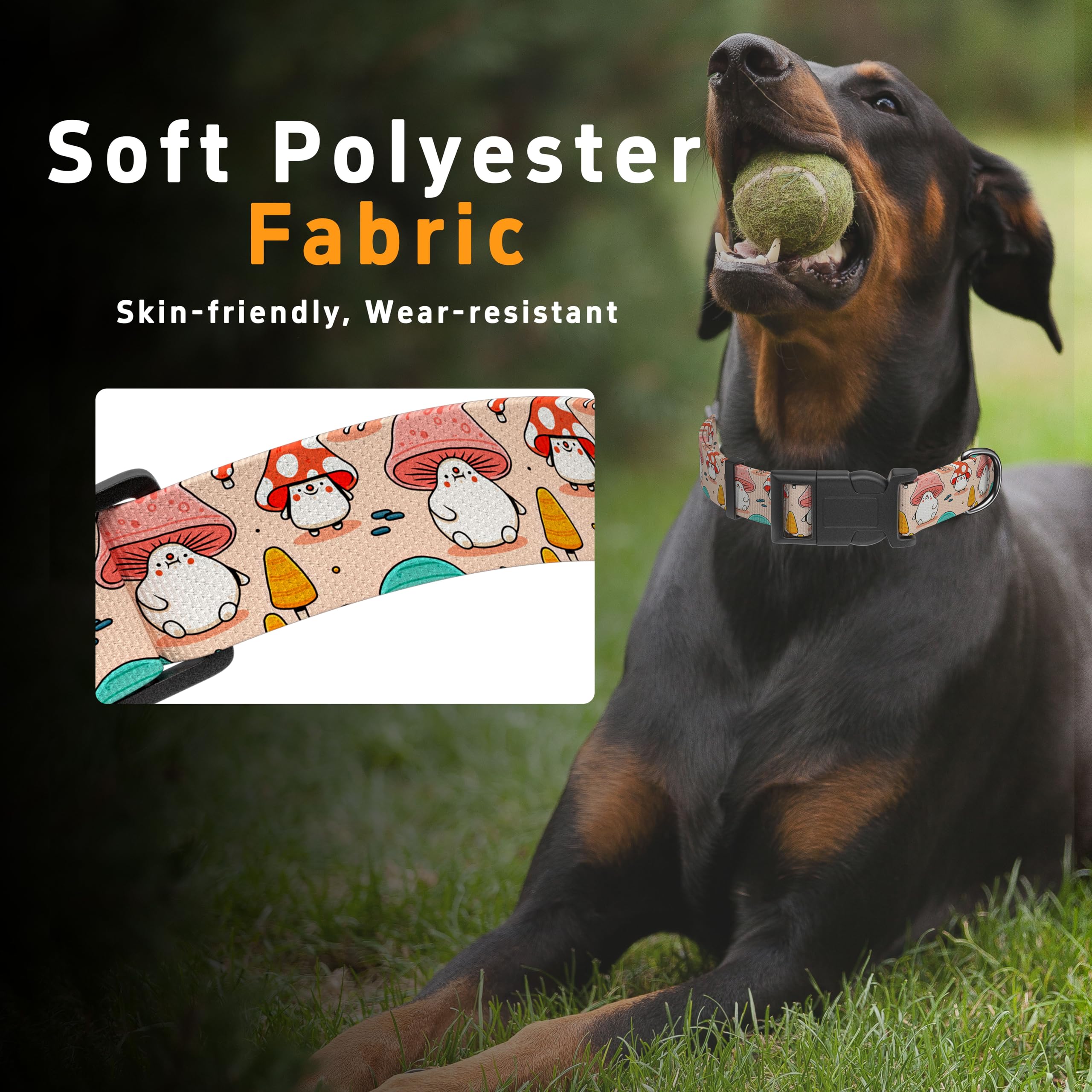 Seyezo Dog Collar, Cute Cartoon Mushroom Boys Girls Puppy Collar For Small Medium Large Dogs, Adjustable Soft Pet Collar With Sa