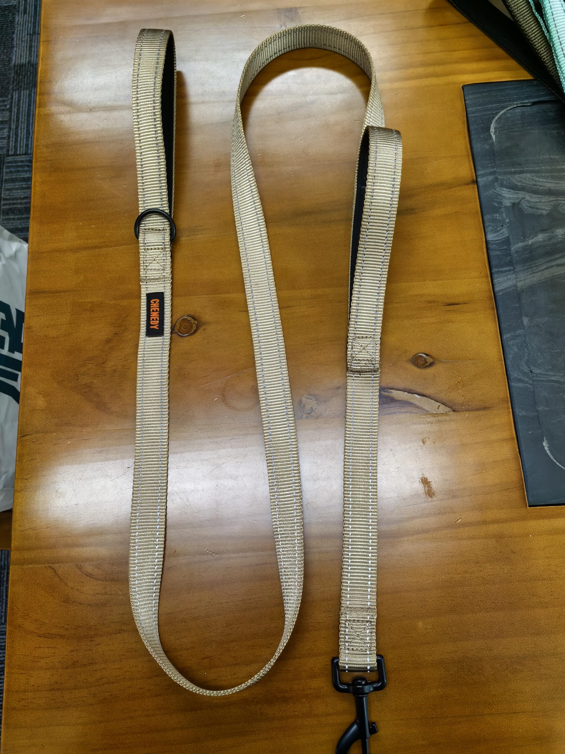 Heavy Duty Double Handle Leash - Reflective Training Lead For Large Breed Dogs (6Ft Khaki)