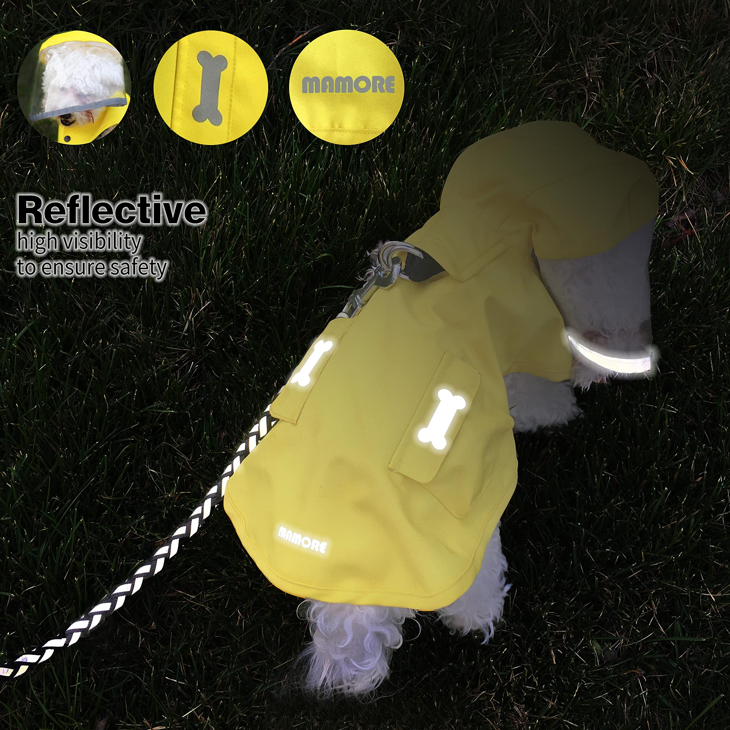 Waterproof Dog Raincoat, Adjustable Reflective Lightweight Pet Rain Clothes With Poncho Hood (Yellow, Xx-Large)