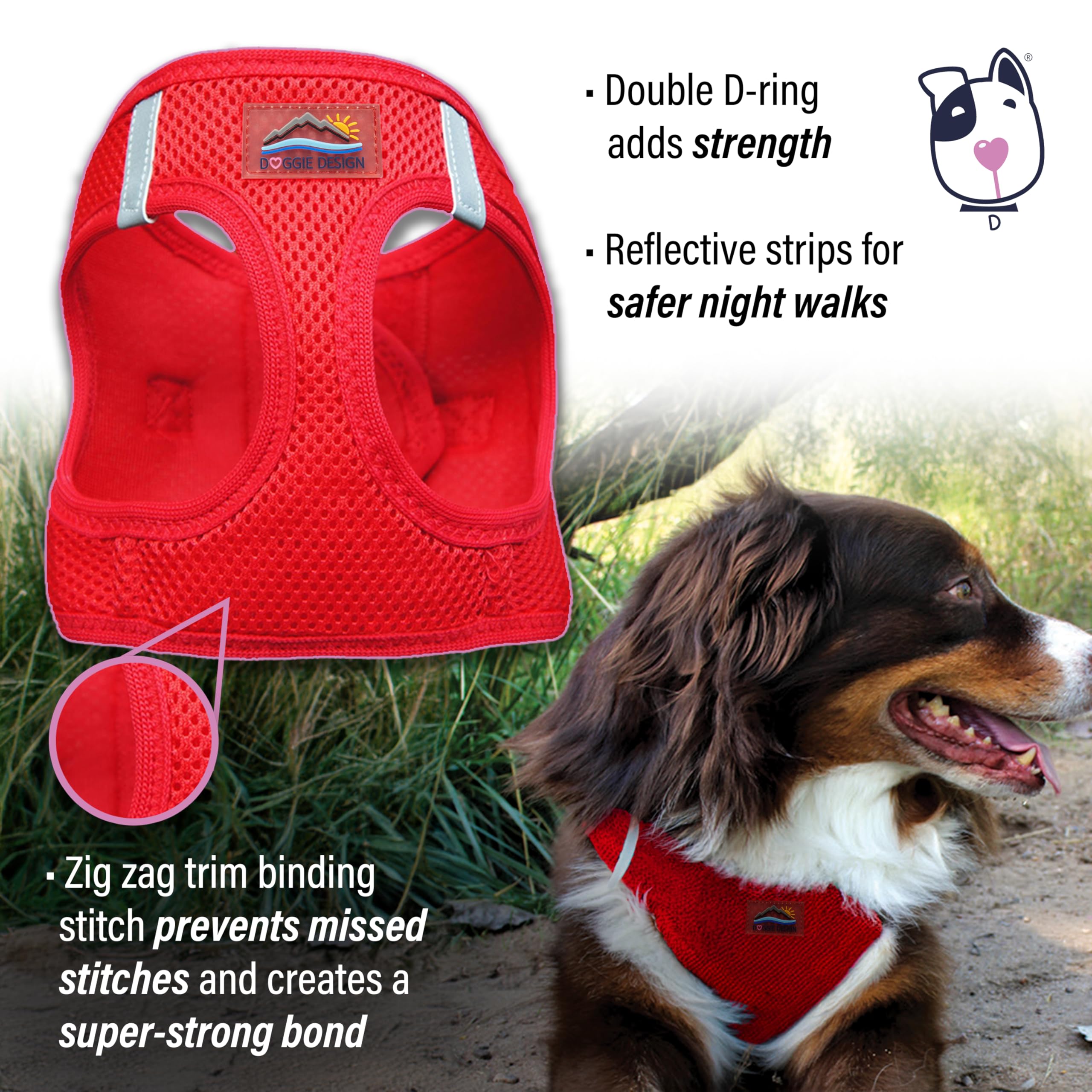 Doggie Design American River Ultra Choke-Free Mesh Dog Harness Red (Small)