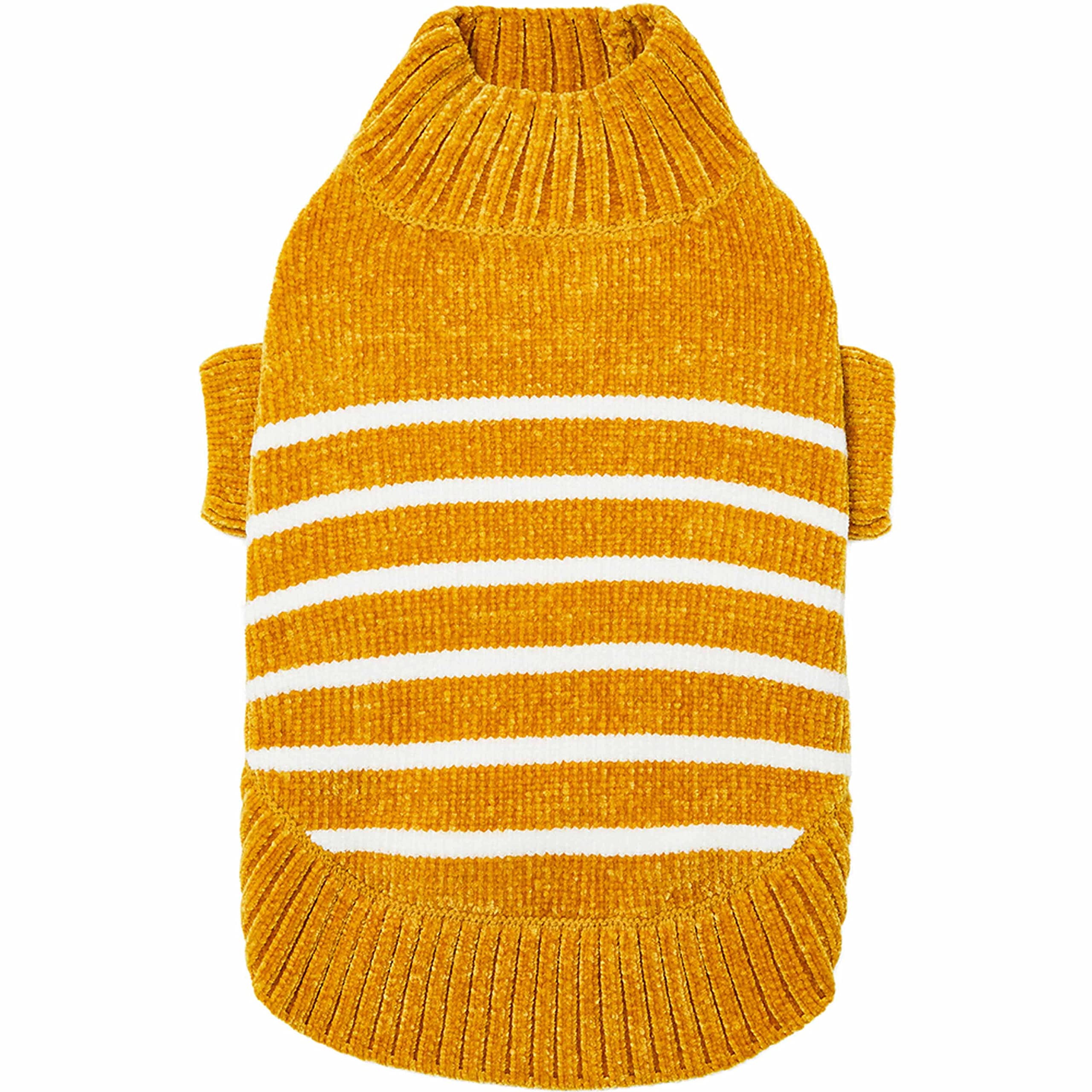 Blueberry Pet Cozy Soft Chenille Classy Striped Dog Sweater In Mustard, Back Length 18', Pack Of 1 Clothes For Dogs