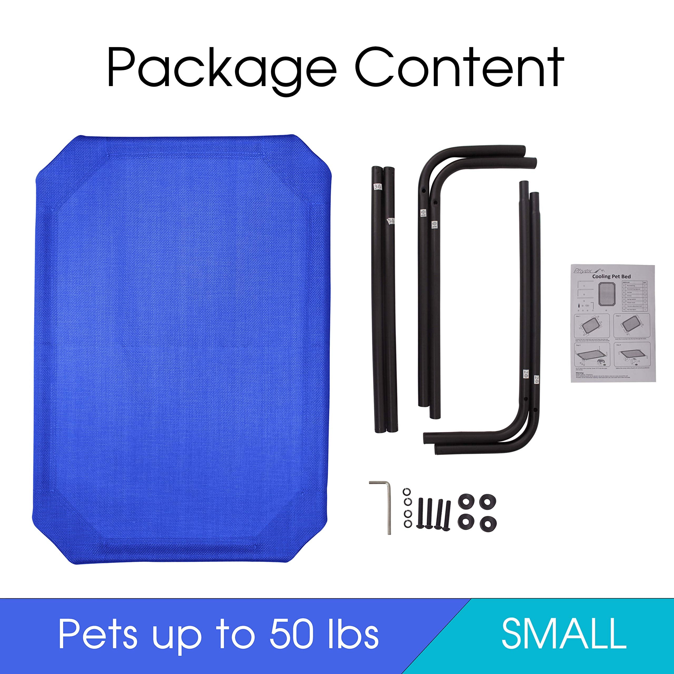 Phyex Heavy Duty Steel-Framed Portable Elevated Pet Bed, Elevated Cooling Pet Cot, 33'' L X 19'' W X 7.5'' H(S, Blue)