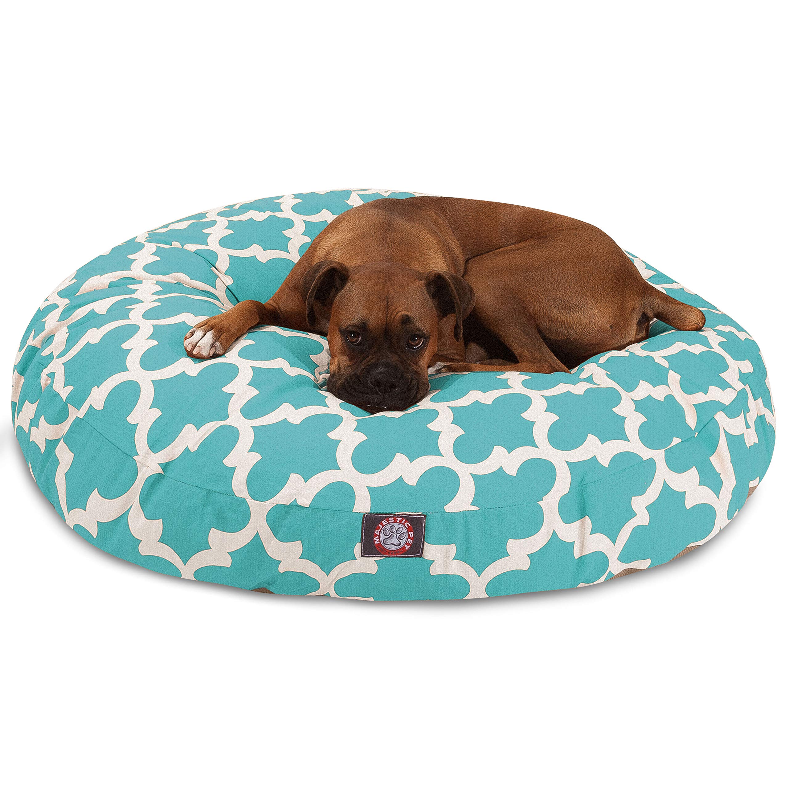 Teal Trellis Large Round Indoor Outdoor Pet Dog Bed With Removable Washable Cover By Majestic Pet Products