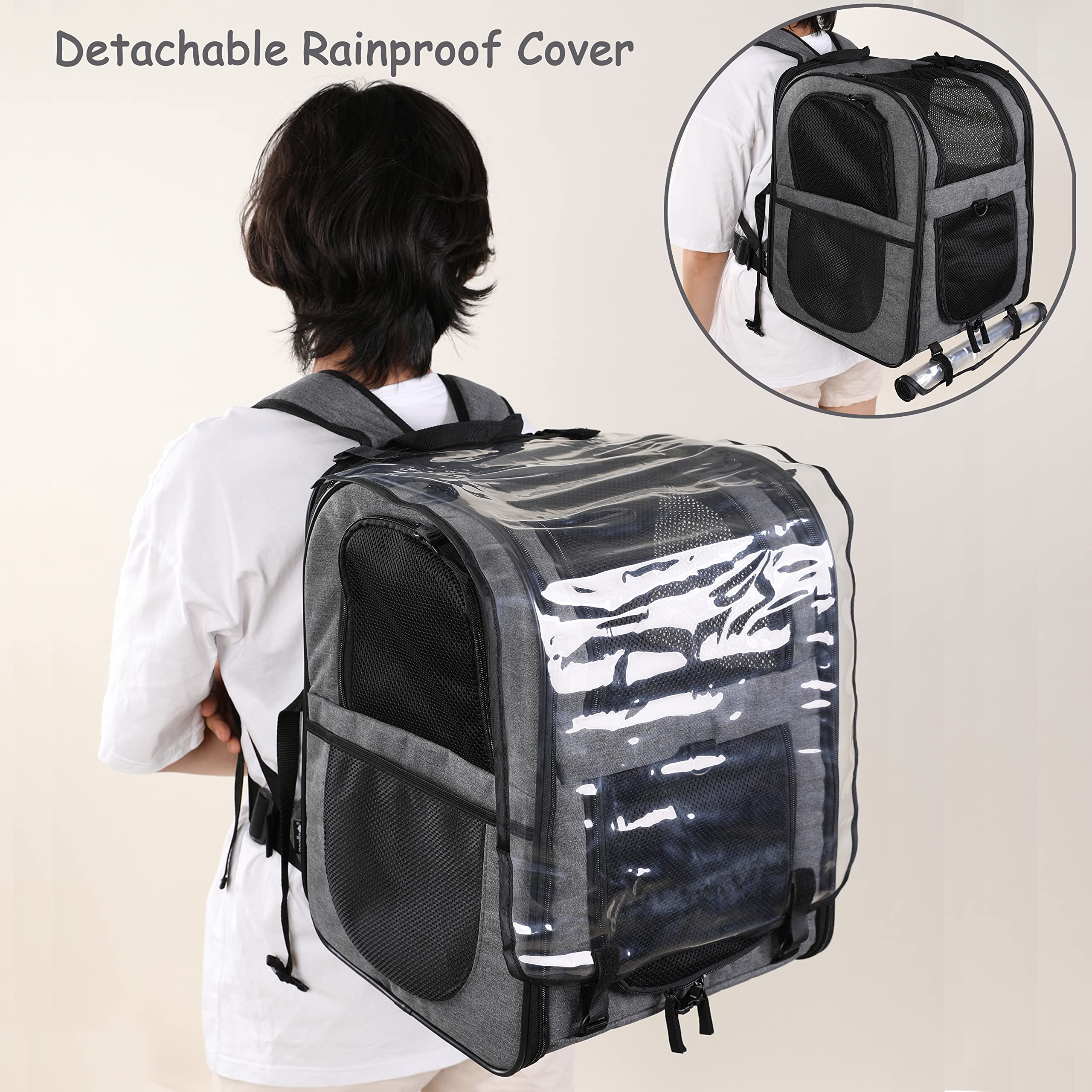 Apollo Walker Pet Carrier Backpack For Large/Small Cats And Dogs, Puppies, Safety Features And Cushion Back Support For Travel, Hiking, Outdoor Use (Gray-Expandable)