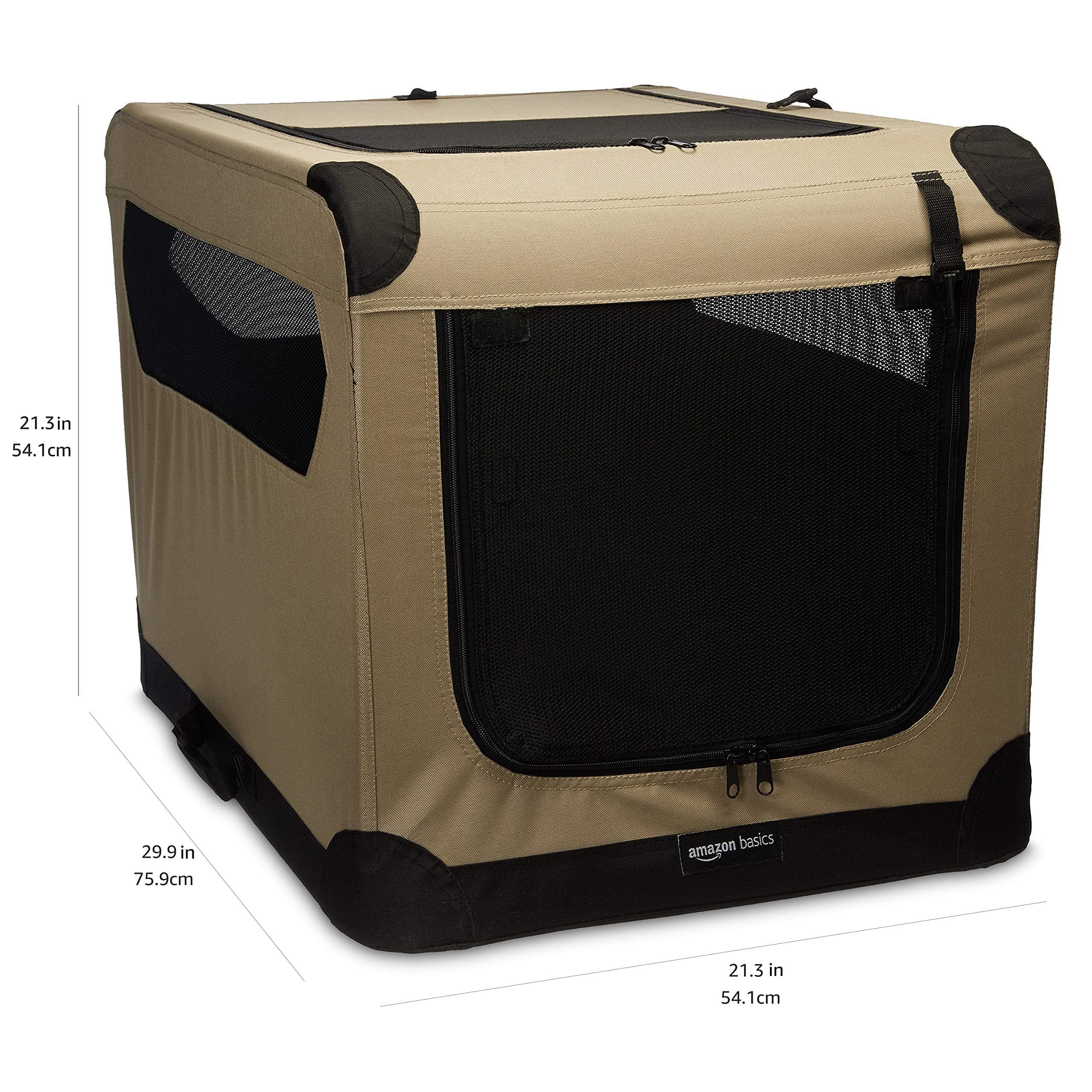 Amazon Basics 2-Door Portable Soft-Sided Folding Soft Dog Travel Crate Kennel, Medium (M 30'' X 21'' X 21''), Tan
