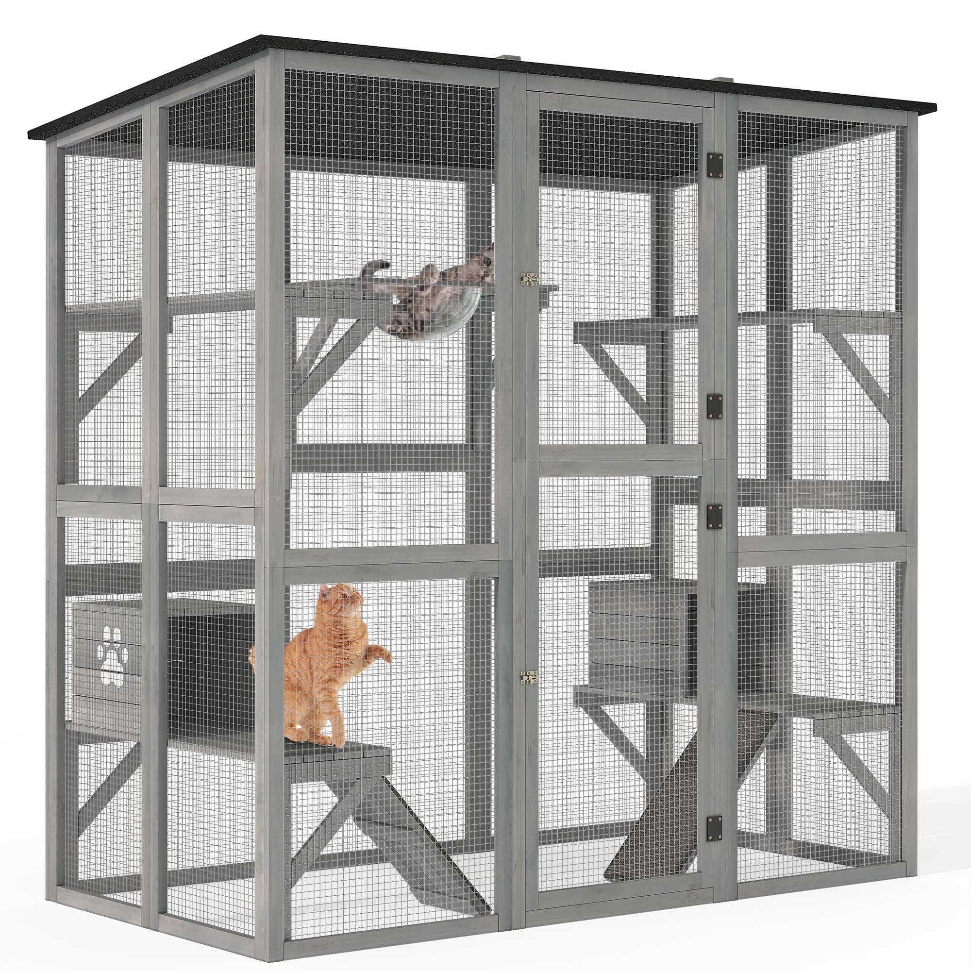 Yitahome Extra Large Catio Outdoor Cat Enclosure, 110 Inch Outside Cattery With Weatherproof Roof, Scratcher Ramp, Cat Space Cap