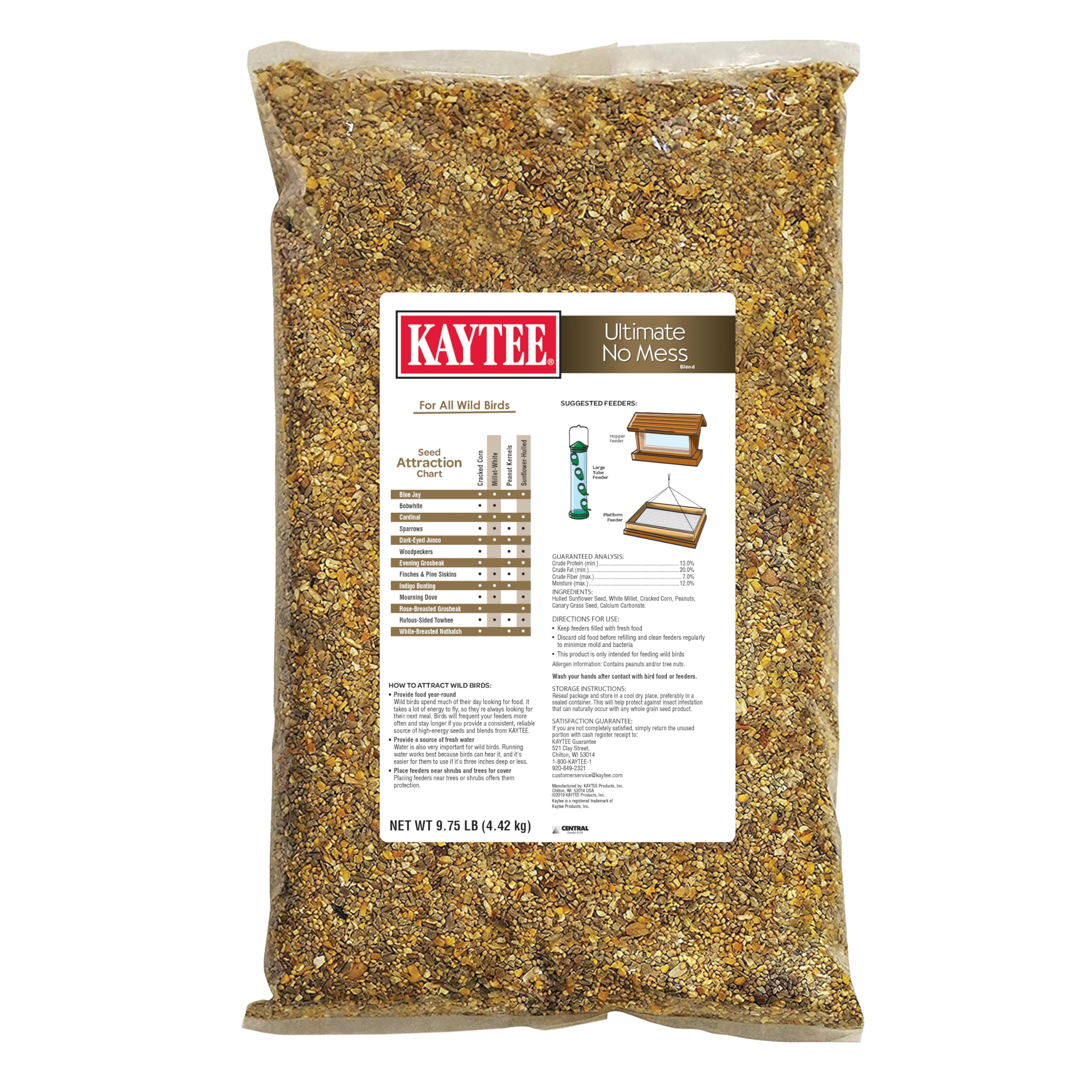 Kaytee Wild Bird Ultimate No Mess Wild Bird Food Seed For Cardinals, Finches, Chickadees, Nuthatches, Woodpeckers, Grosbeaks, Ju