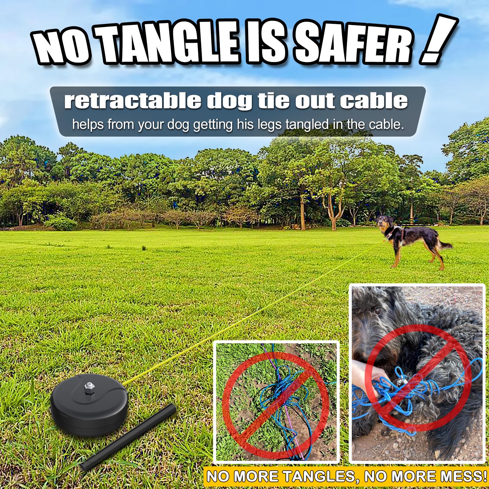 Pestairs 30Ft Retractable Dog Tie Out Cable And Stake - No Tangle Retractable Dog Leash For Dogs Between 10-90Lbs - 360 Rotate R