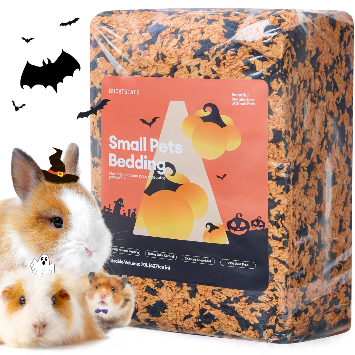 BUCATSTATE Hamster Bedding 70L, 99% Dust-Free Guinea Pigs Bedding Odor Control, Cozy Paper Small Animal Beddings for Rabbit Rat 