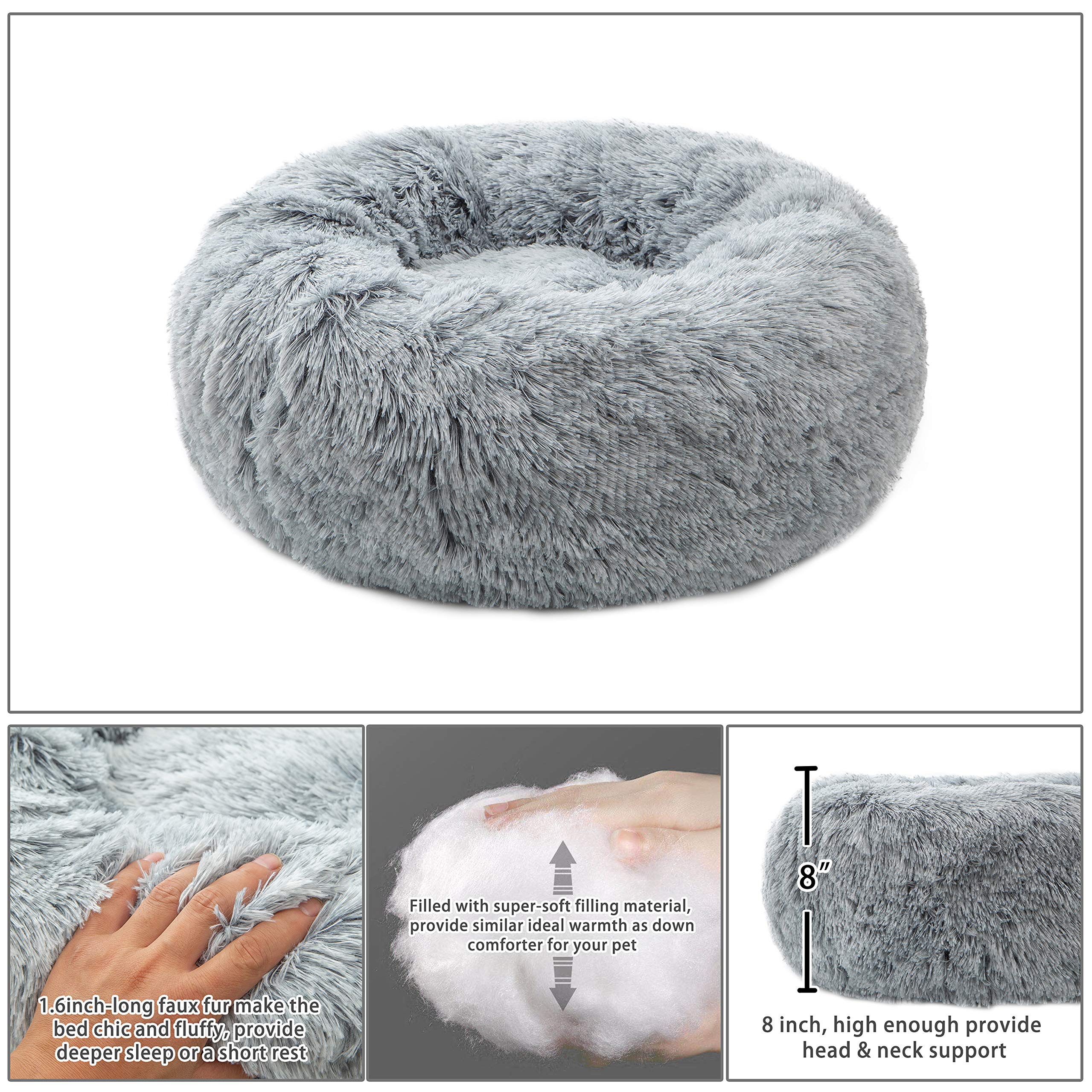 Tormays Calming Donut Dog Bed Large, Plush Round Cuddler Dog & Cat Bed, Anit-Anxiety Marshmellow Fluffy Faux Fur Cushion (28'',