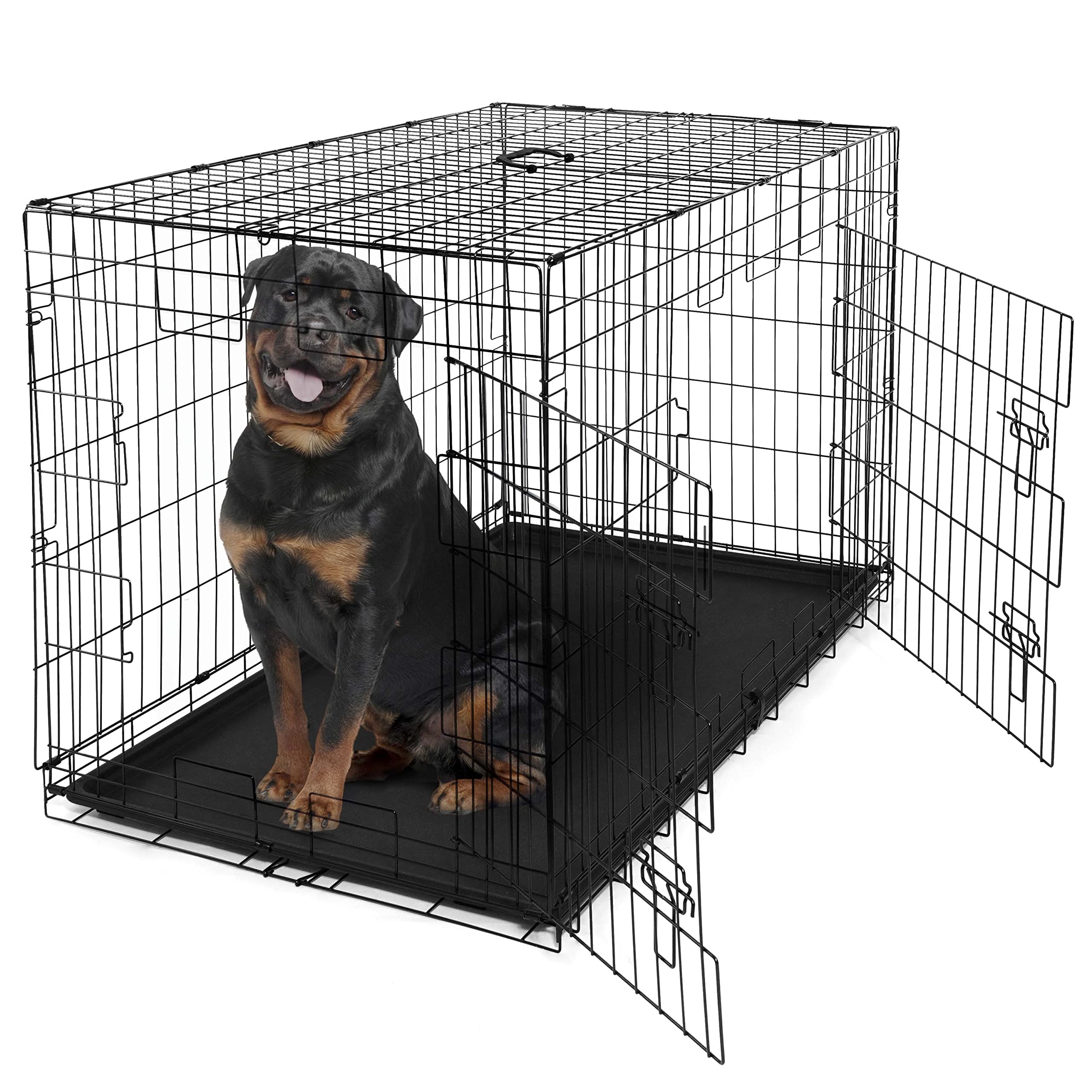 Caphaus Foldable Dog Crate Wire Metal Kennel W/Leak-Proof Pan & Protecting Feet & Divider Panel, Small, Medium & Large Indoor Ca