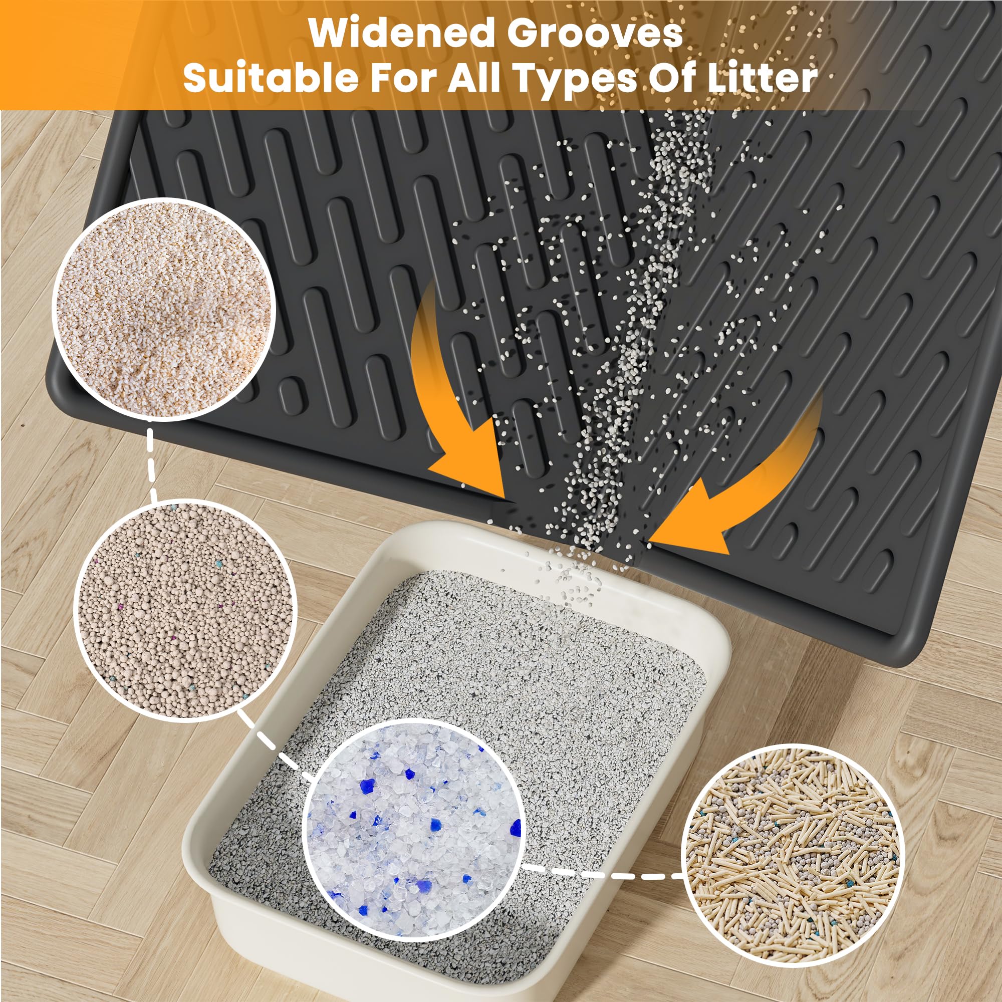 Pieviev Cat Litter Box Mat, 24x 17 Scratch Resistant Litter Trapping Mat, Easy Clean for Scatter Control, Soft on Kitty Paws, Wa