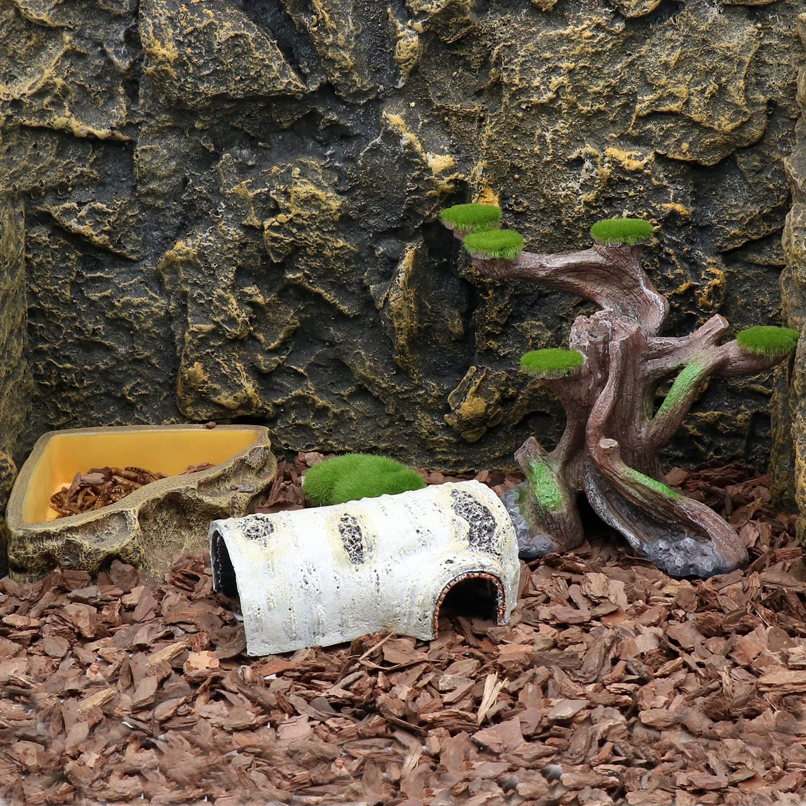 Relaqcc Reptile Decor Aquarium Decorations Artificial Moss Resin Fish Tank Rocks Simulation Hollow Tree Leopard Gecko Trunk Acce