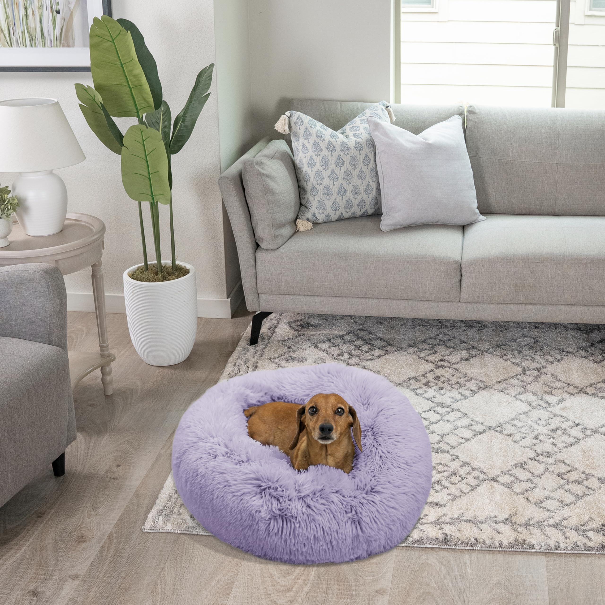 Best Friends By Sheri The Original Calming Donut Cat And Dog Bed In Shag Fur Lavender, Small 23''
