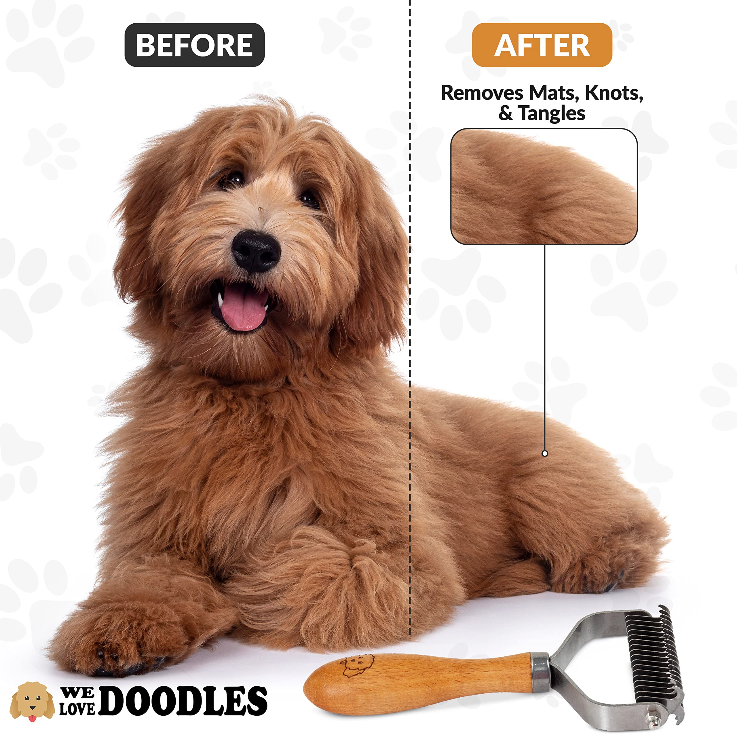 Pet Dematting Comb For Dogs And Cats With Wood Handle, Deshedding Undercoat Rake For Dogs With Stainless Steel Blades, Dog Comb