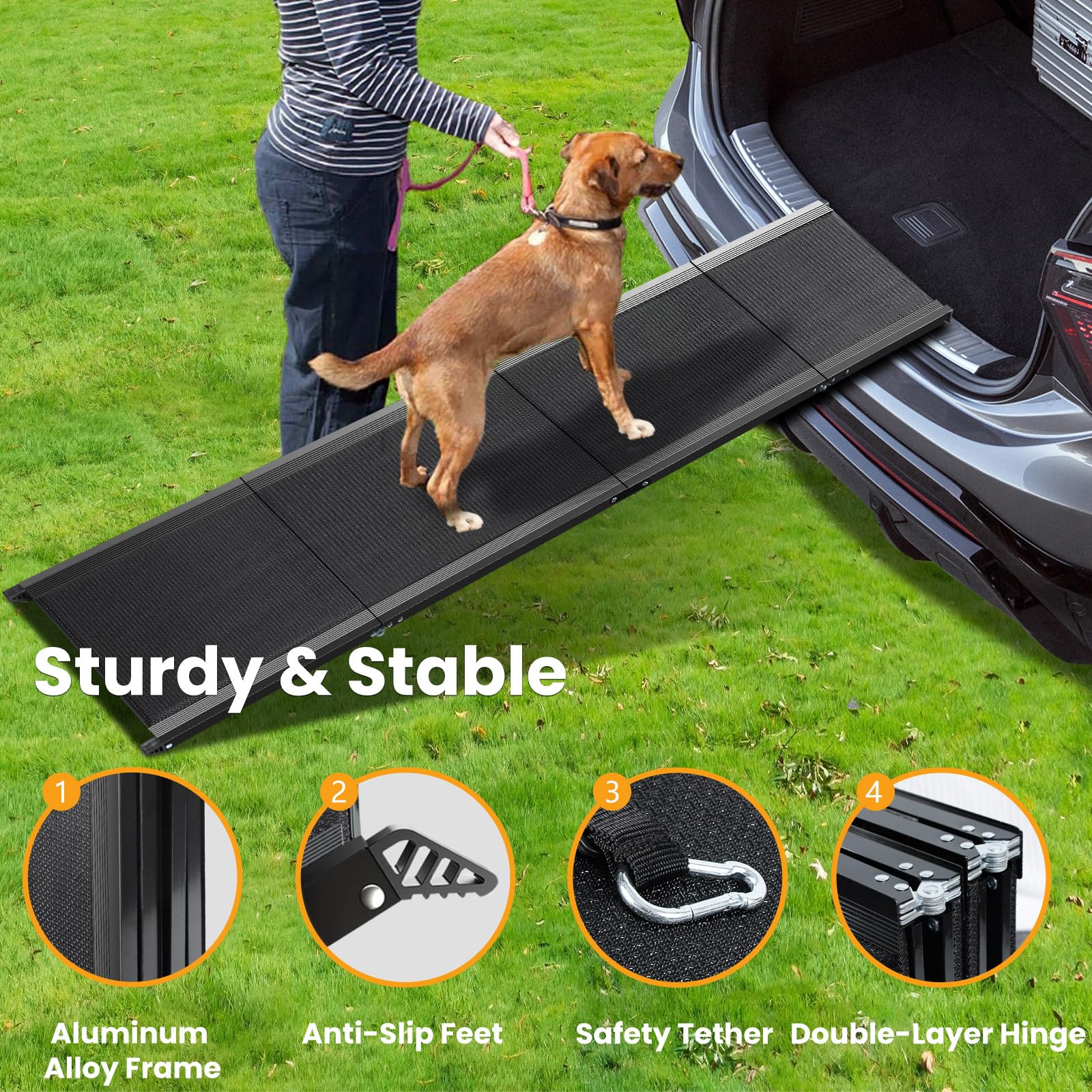 Dog Ramp for Car, 71 ' 'x 17 ' ' Pet Ramp for Large Dogs with Anti-Slip Surface, Extra Long Dog Ramps Up to 250LBS for Truck SUV