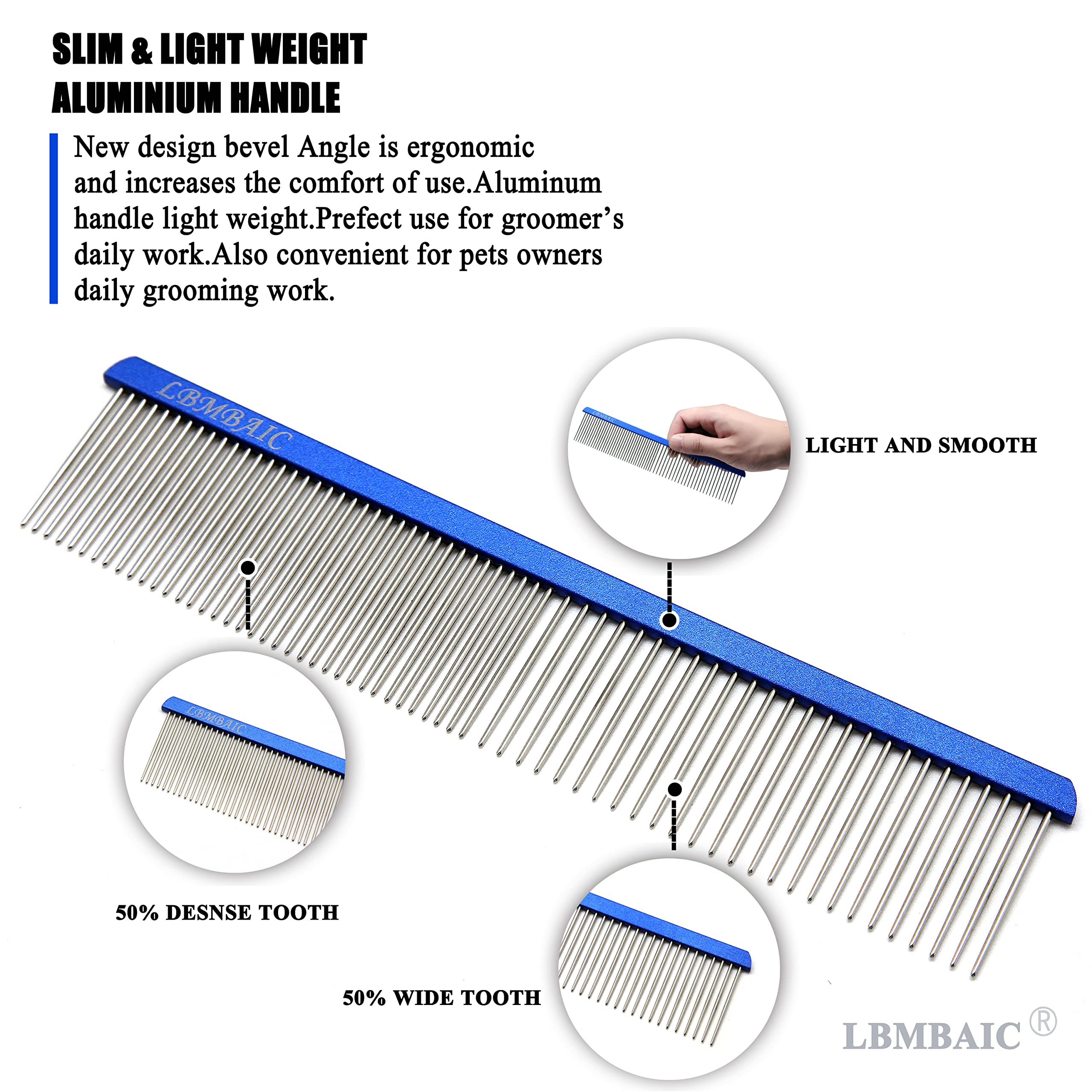 Lbmbaic Metal Dog Grooming Comb With Long And Wide Tooth Professional Comb For Dogs Reduce Pets Loose Hair,Tangles,Knots,And Mats.7.5Inches