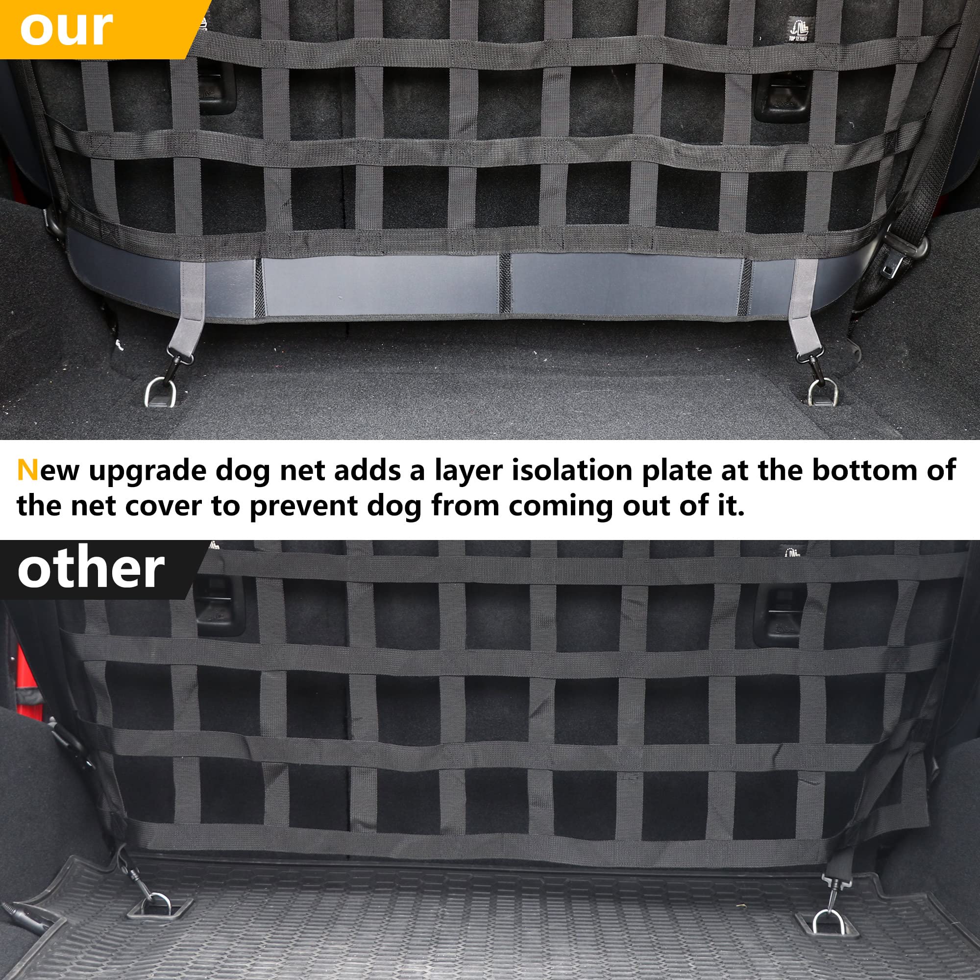 Bestaoo Pet Net Vehicle Safety Mesh Dog Barrier For Jeep Wrangler Jk Jl 2 Door 4-Door 2007-2025,Rear Seat Isolation Net,Easy To