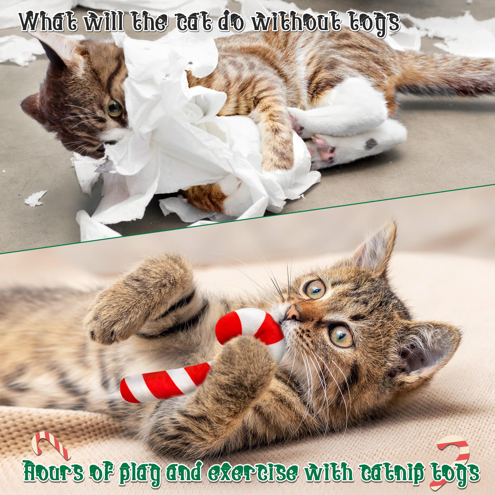 Mallmall6 6Pcs Christmas Candy Cane Catnip Toys Gift For Indoor Chew Bite Kick Catmint Pet Supplies, Cute Interactive Toy For Ca