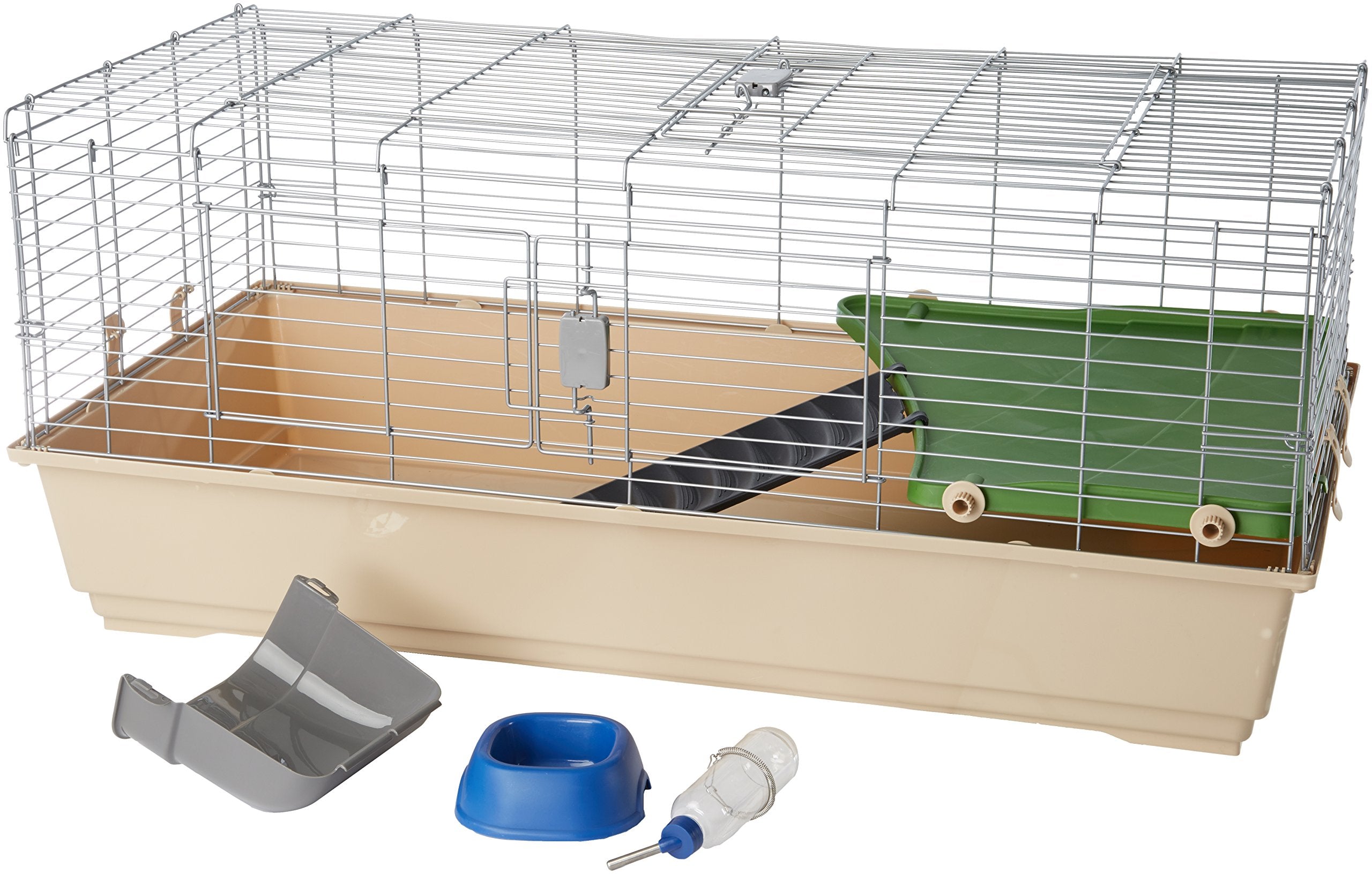 Amazon Basics Top Access Small Animal, Rabbit & Guinea Pig Cage, Ferret Cage Habitat With Accessories, Jumbo, Multicolor, 48.6''