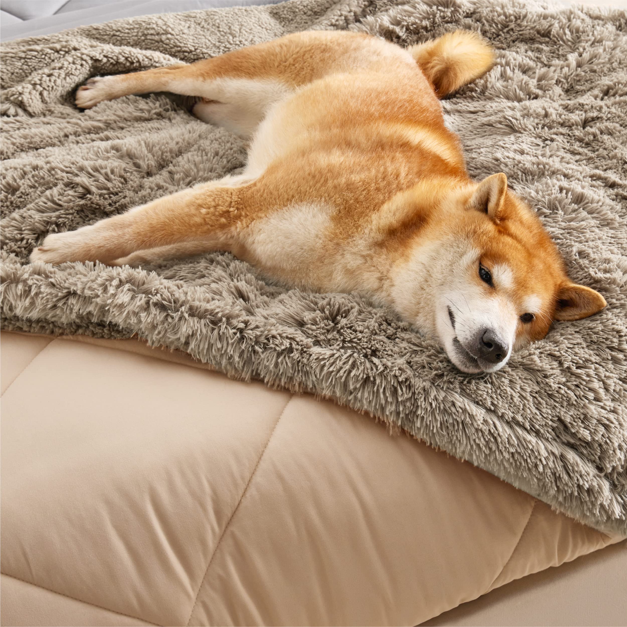 Bedsure Waterproof Dog Blankets For Large Dogs - Calming Cat Blanket For Couch Protector Washable, Long Faux Fur Pet Throw Blank